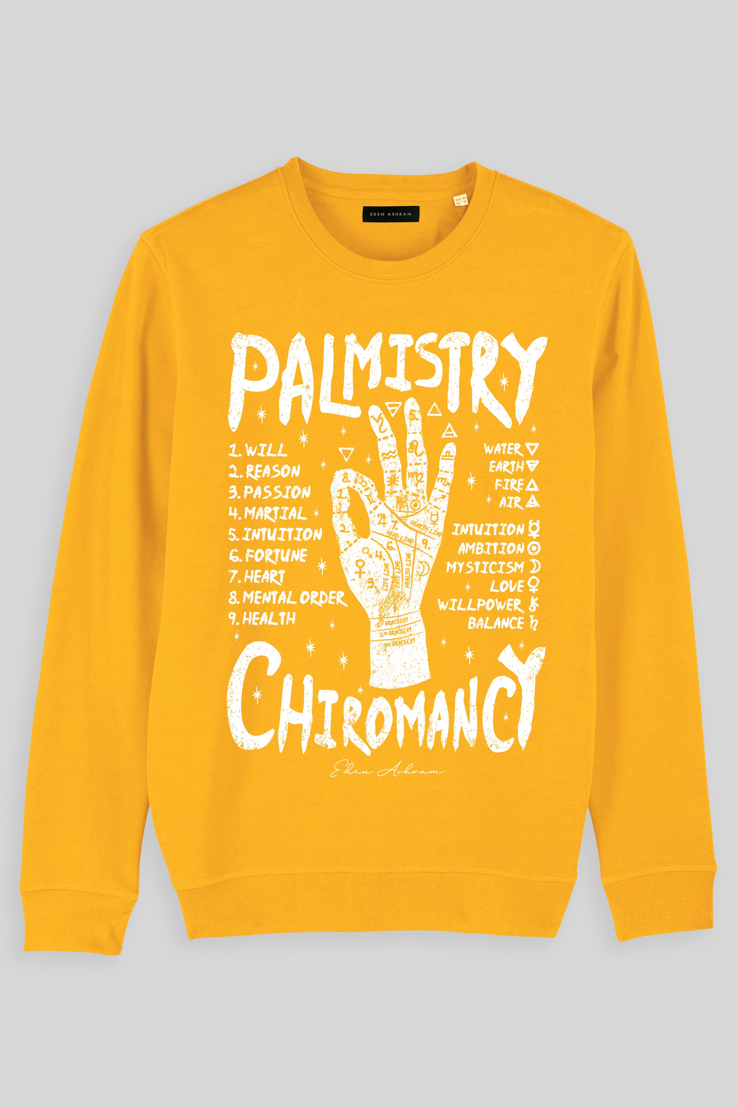 Eden Ashram Palmistry | Chiromancy Premium Crew Neck Sweatshirt Spectra Yellow