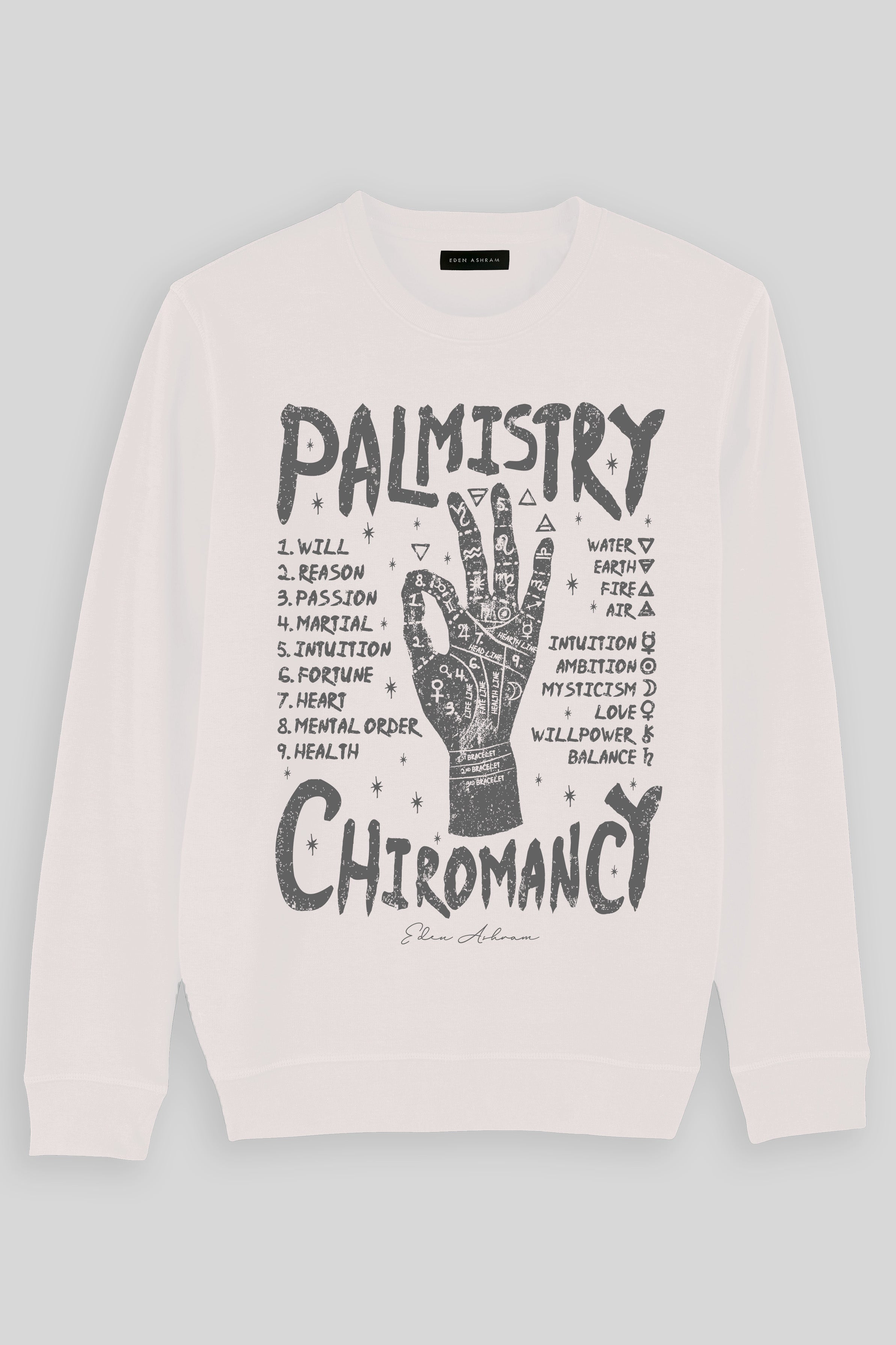 Eden Ashram Palmistry | Chiromancy Premium Crew Neck Sweatshirt Vintage White