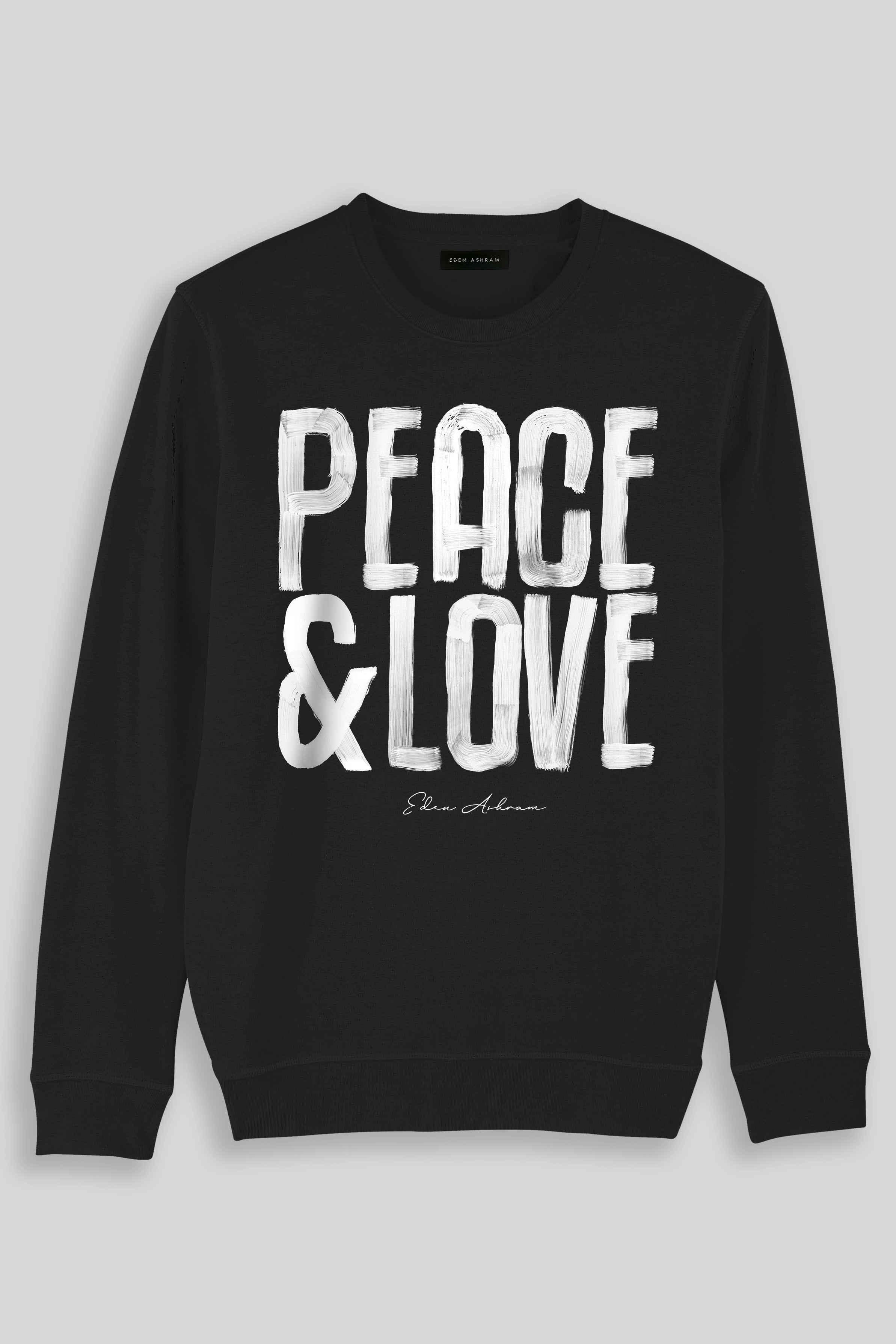 Eden Ashram Peace & Love Premium Crew Neck Sweatshirt Vintage Black
