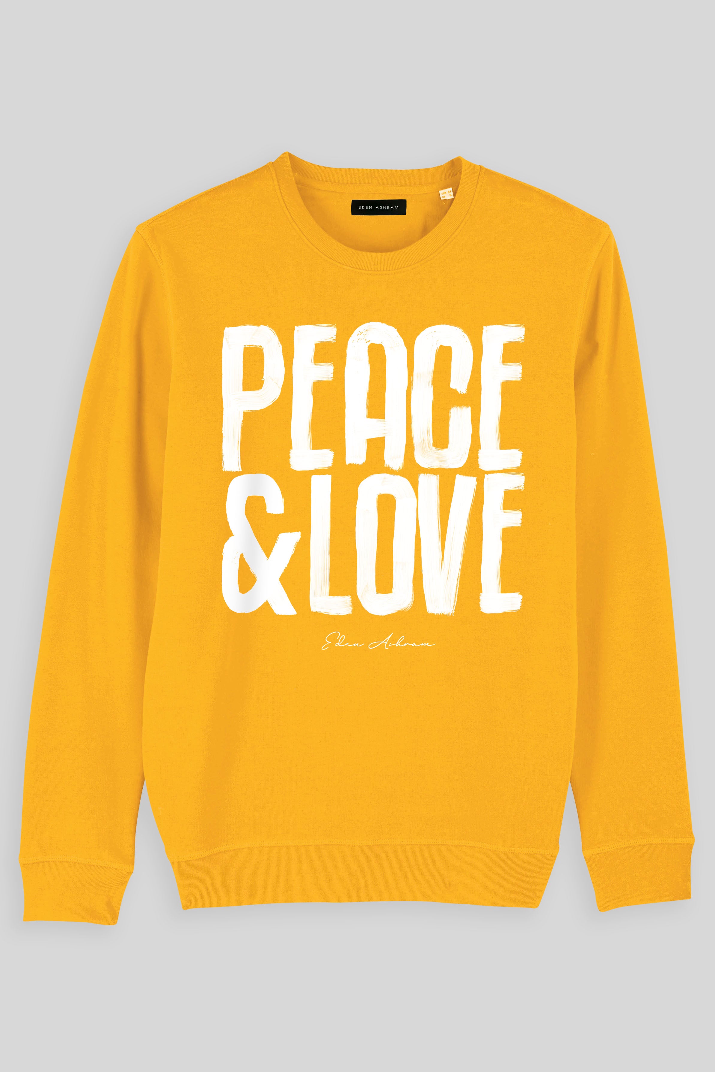 Eden Ashram Peace & Love Premium Crew Neck Sweatshirt Spectra Yellow