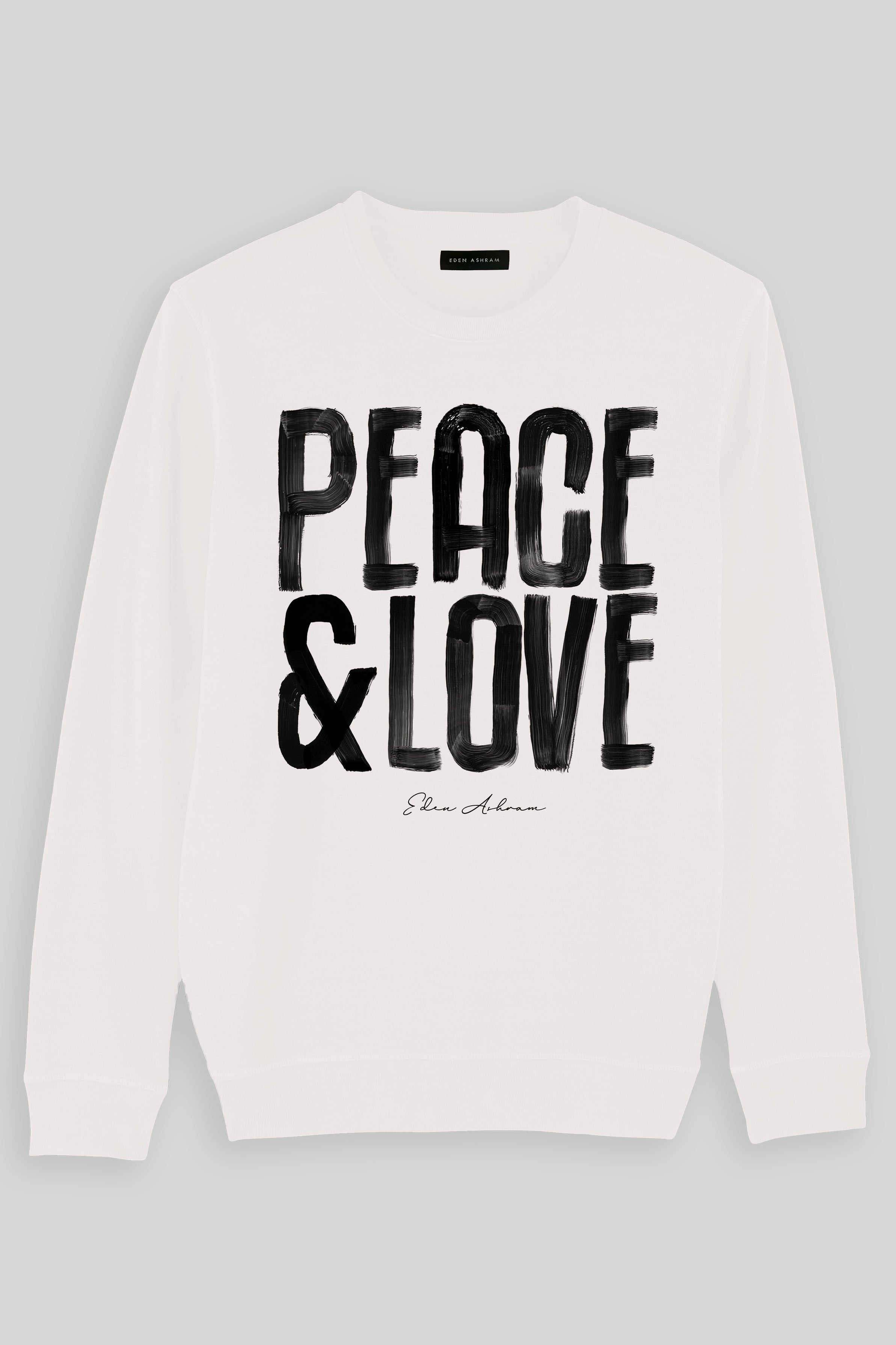 Eden Ashram Peace & Love Premium Crew Neck Sweatshirt Vintage White