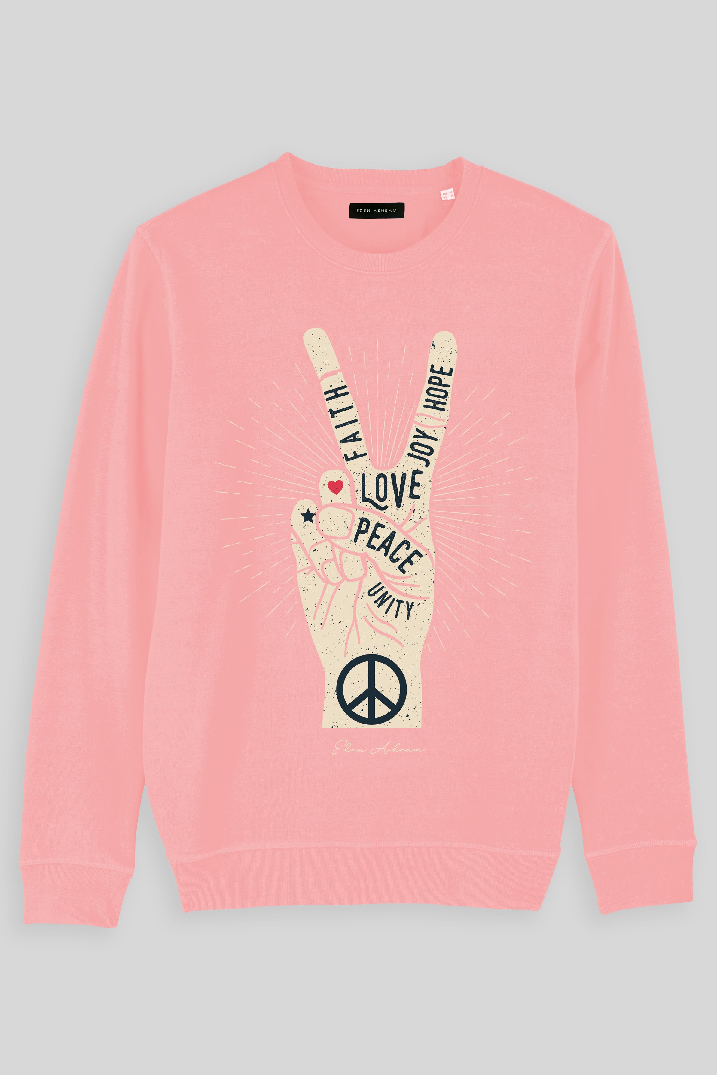 Eden Ashram Peace, Love, Unity, Faith, Joy & Hope Premium Crew Neck Sweatshirt Coral Pink