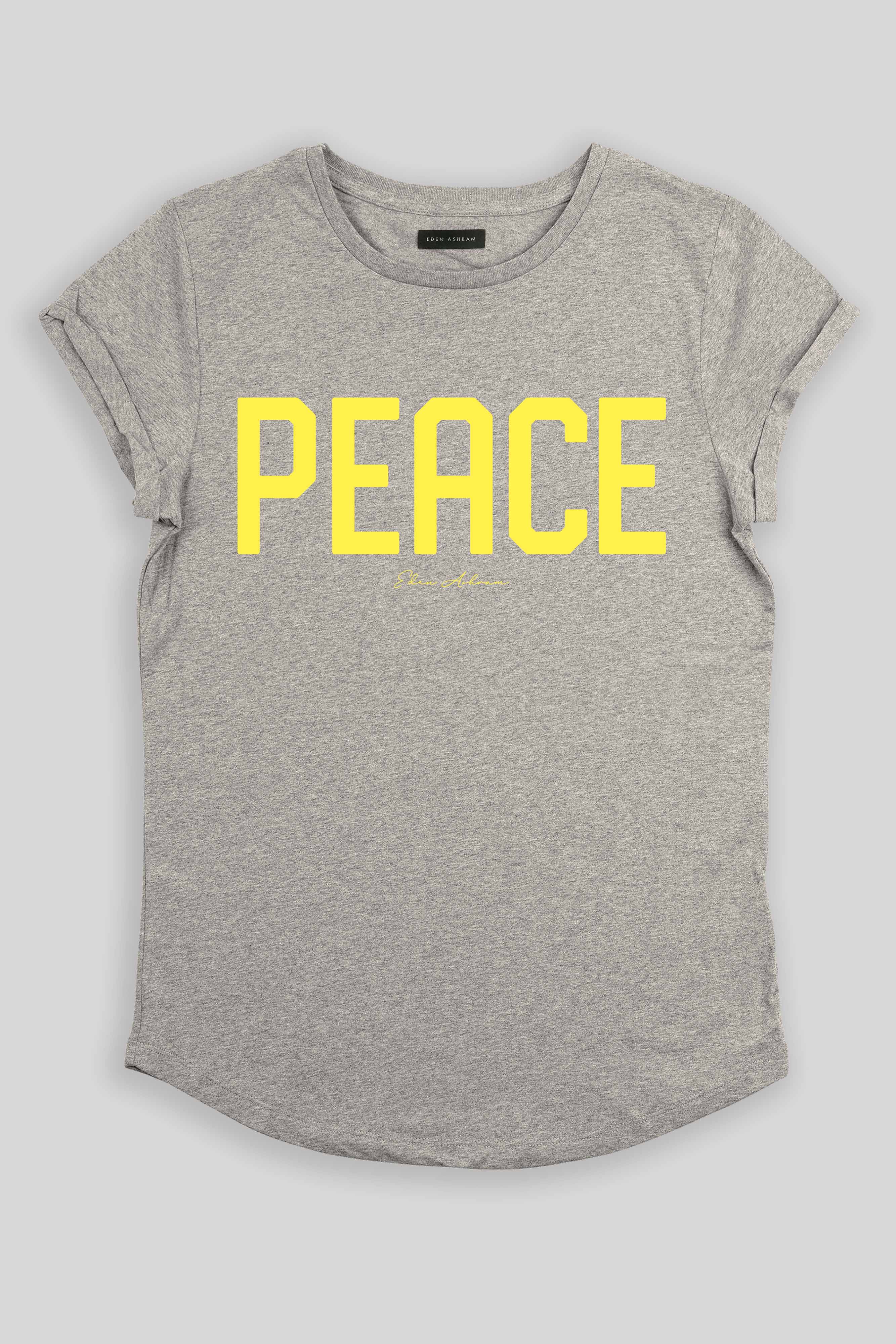 Eden Ashram PEACE Rolled Sleeve T-Shirt Heather Grey