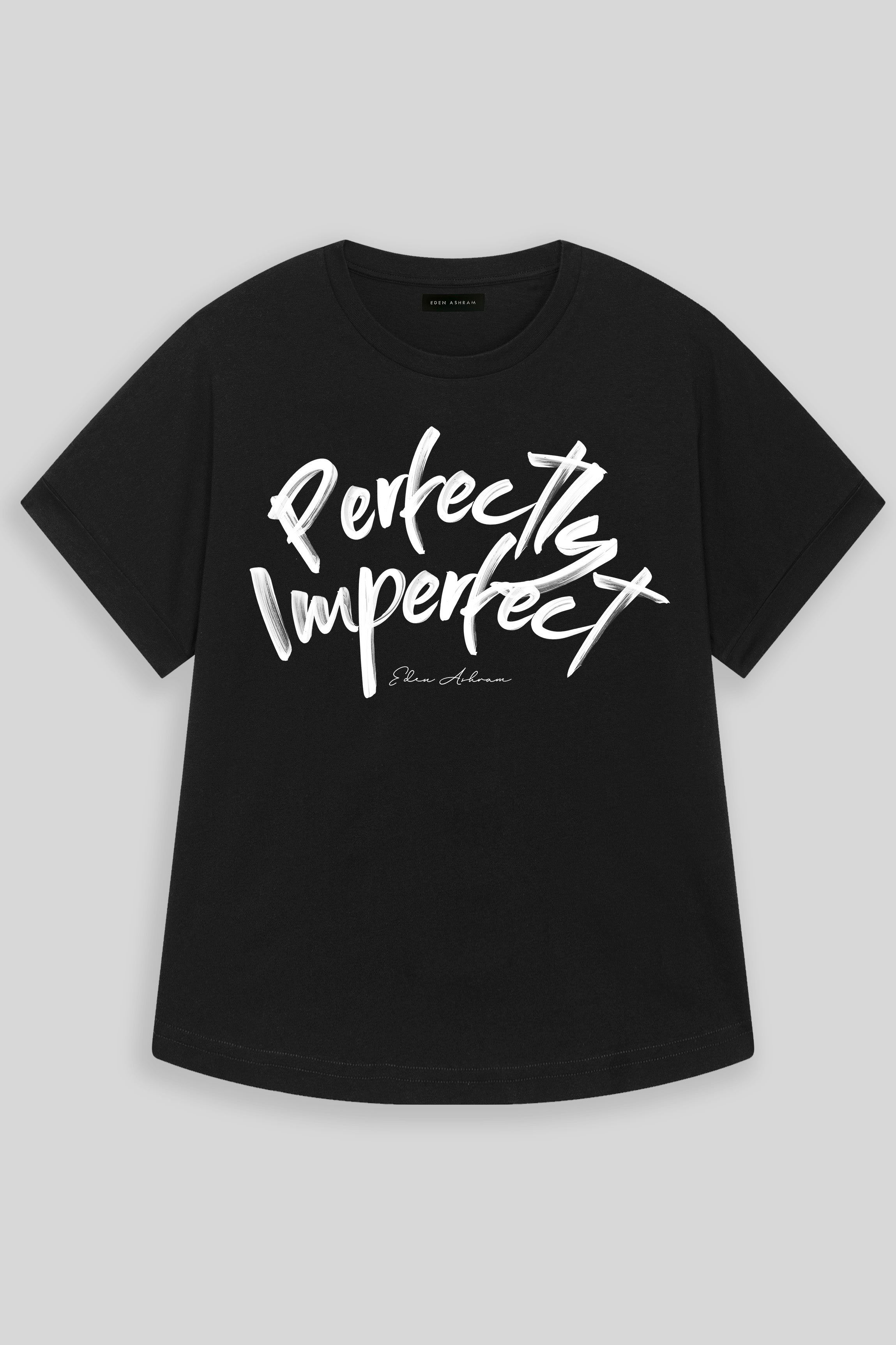 EDEN ASHRAM Perfectly Imperfect Premium Oversized Rolled Sleeve T-Shirt Black