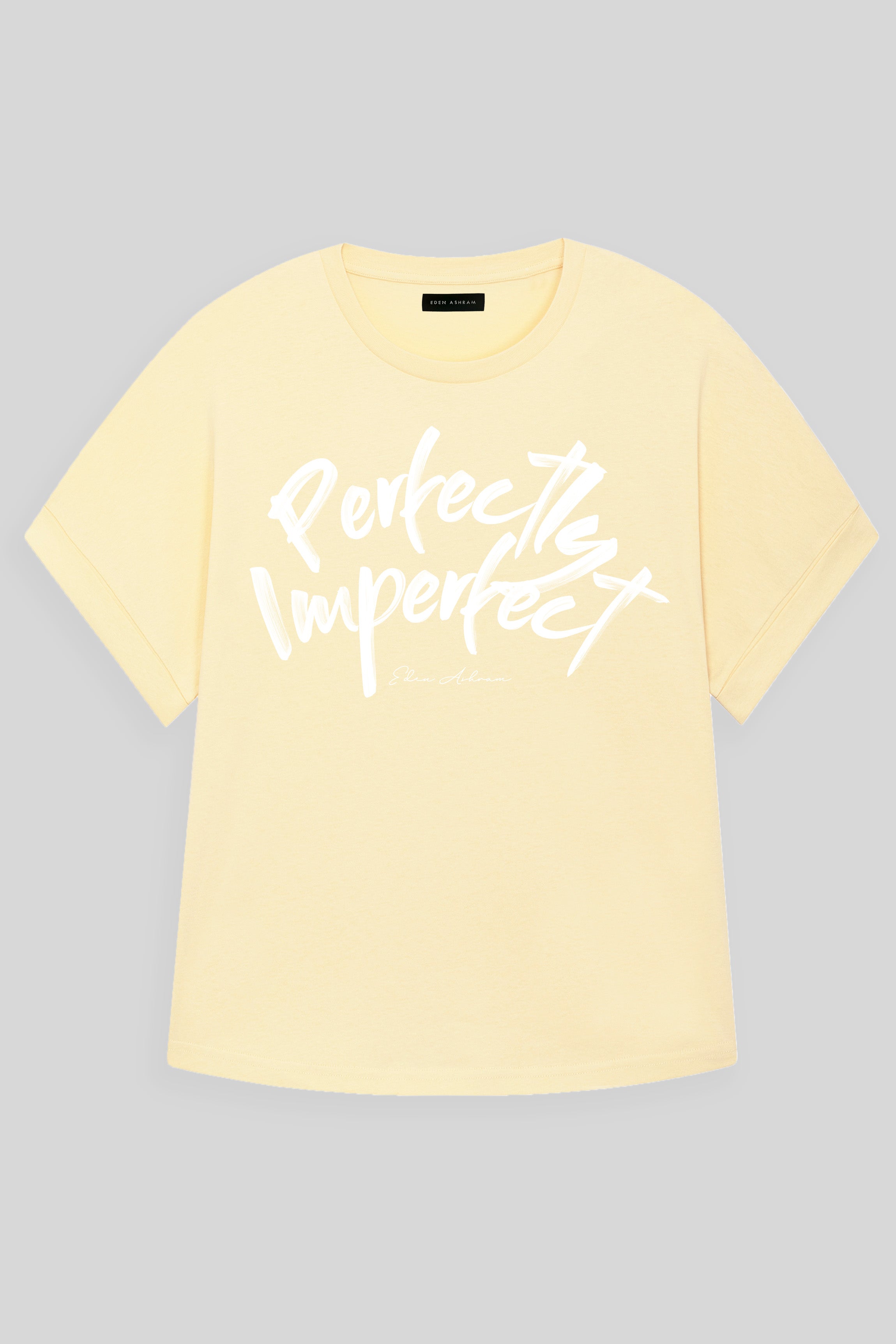 EDEN ASHRAM Perfectly Imperfect Premium Oversized Rolled Sleeve T-Shirt Butter Yellow