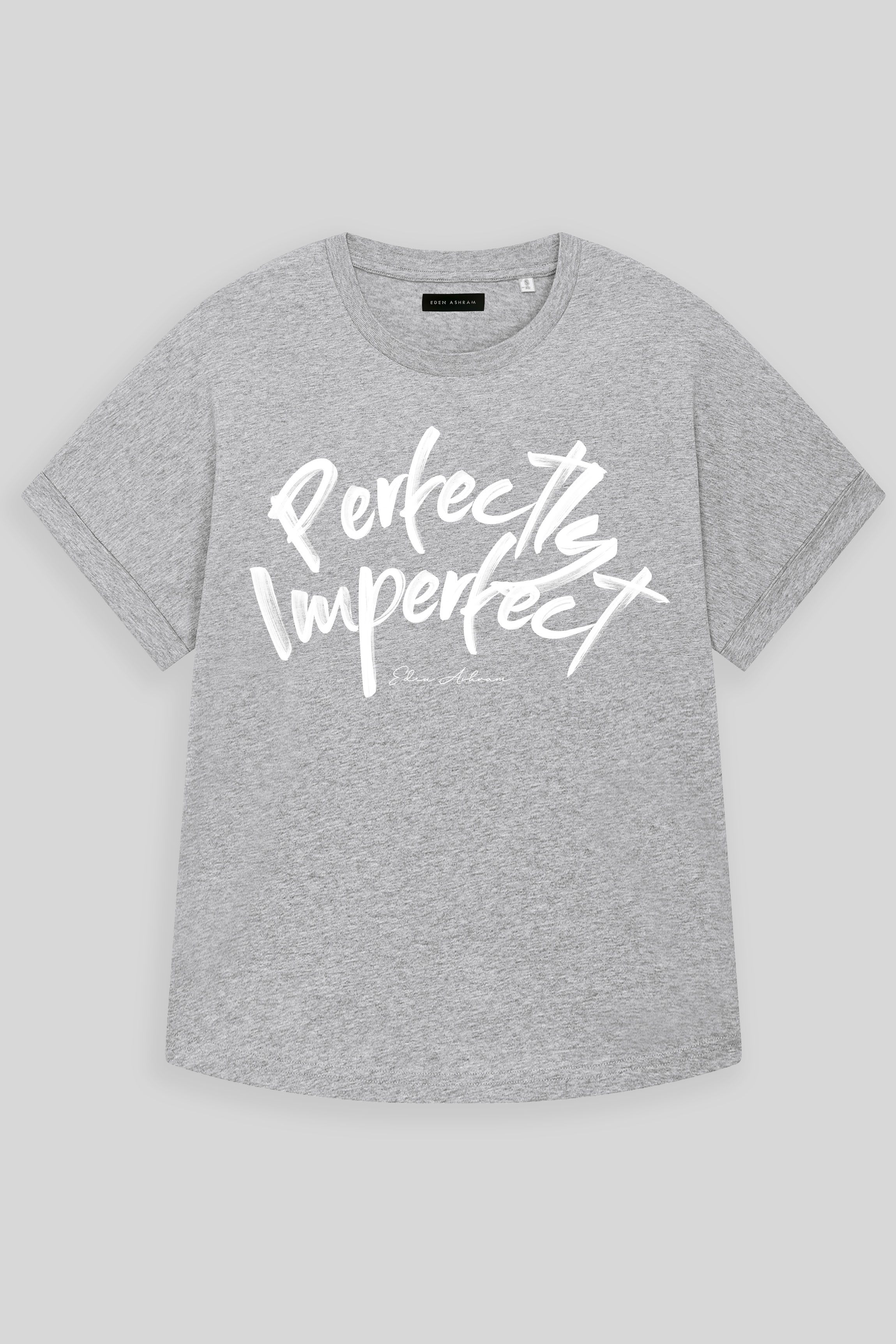 EDEN ASHRAM Perfectly Imperfect Premium Oversized Rolled Sleeve T-Shirt Heather Grey