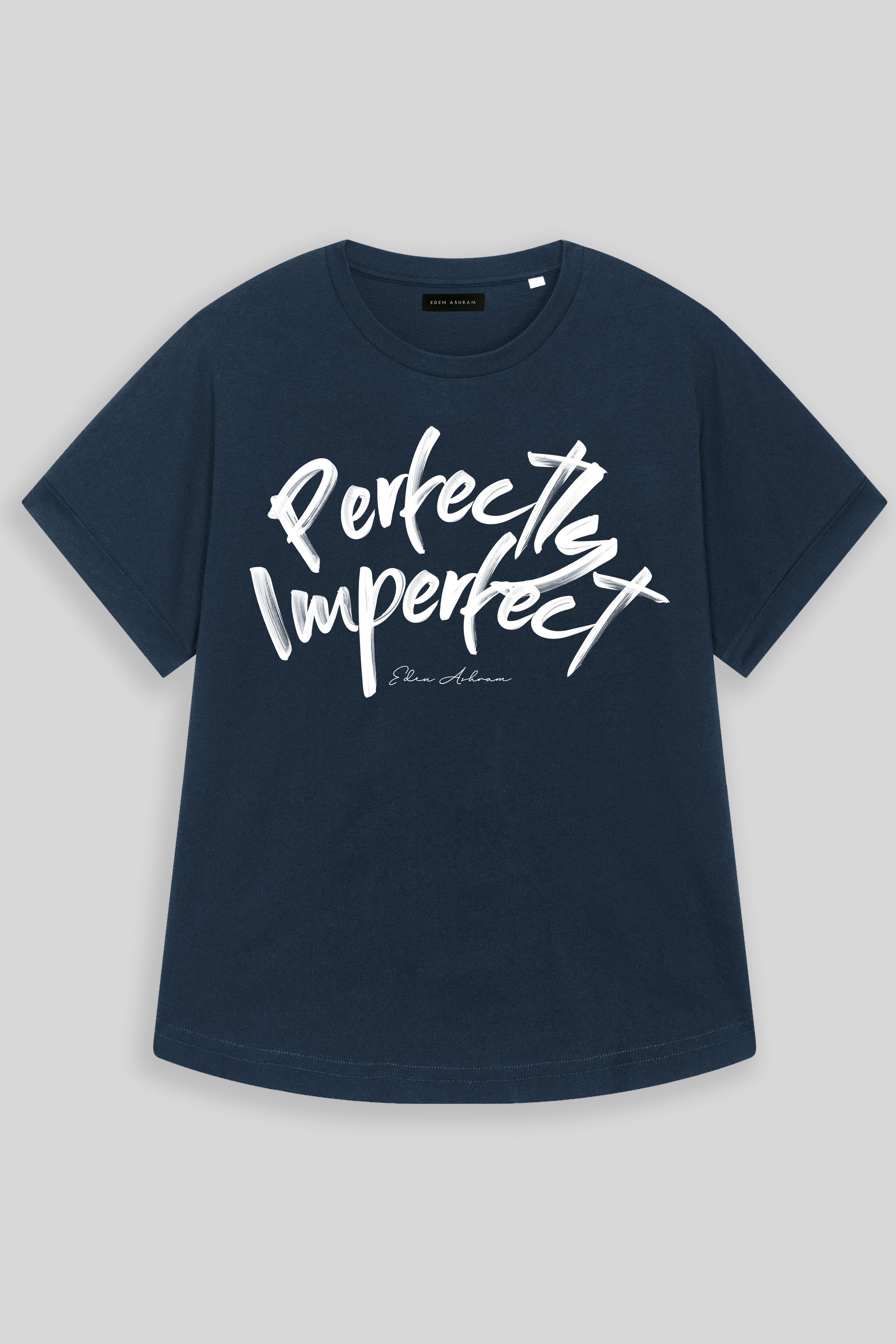 EDEN ASHRAM Perfectly Imperfect Premium Oversized Rolled Sleeve T-Shirt Navy