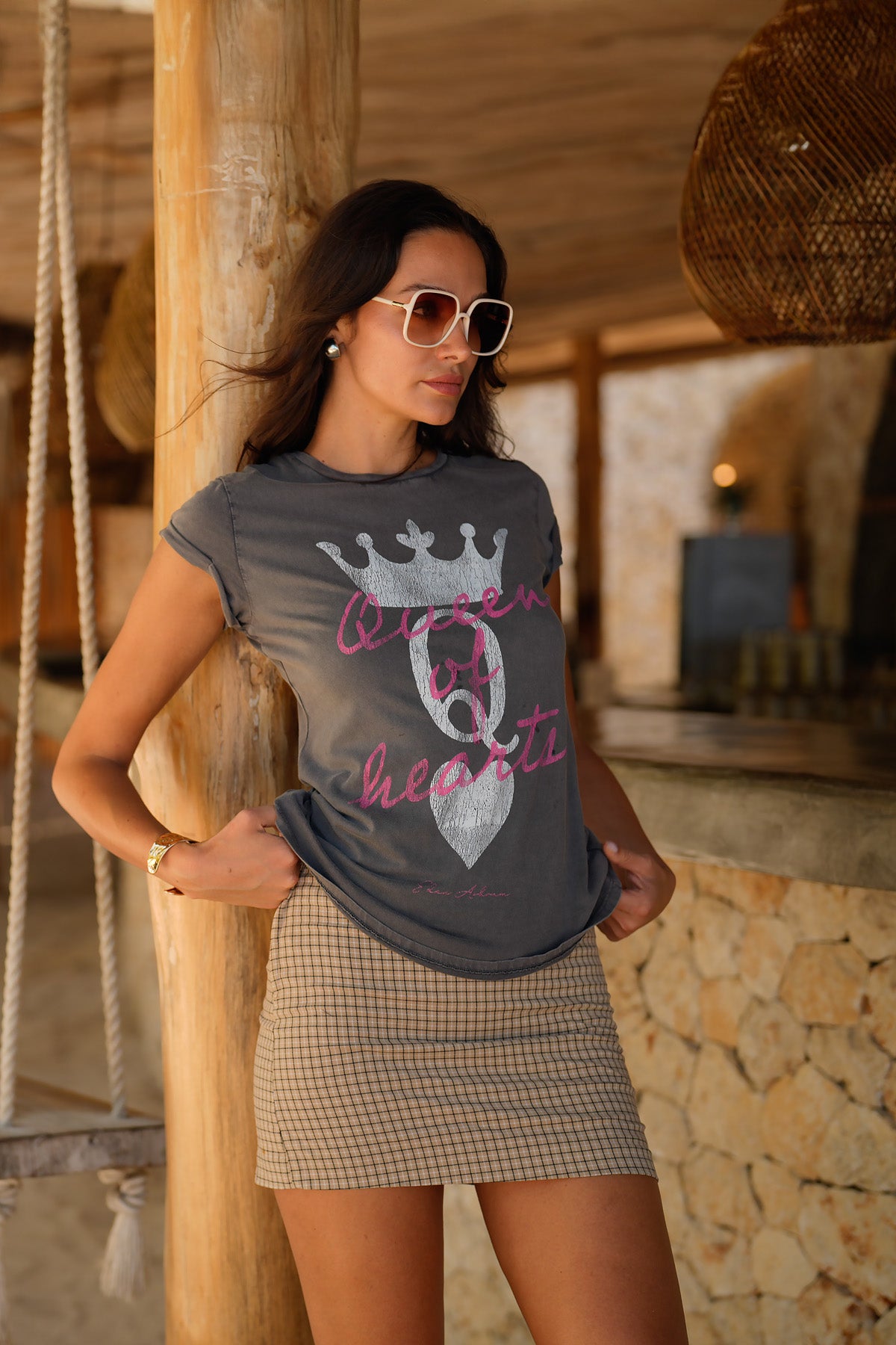 Eden Ashram Queen Of Hearts Premium Rolled Sleeve T-Shirt
