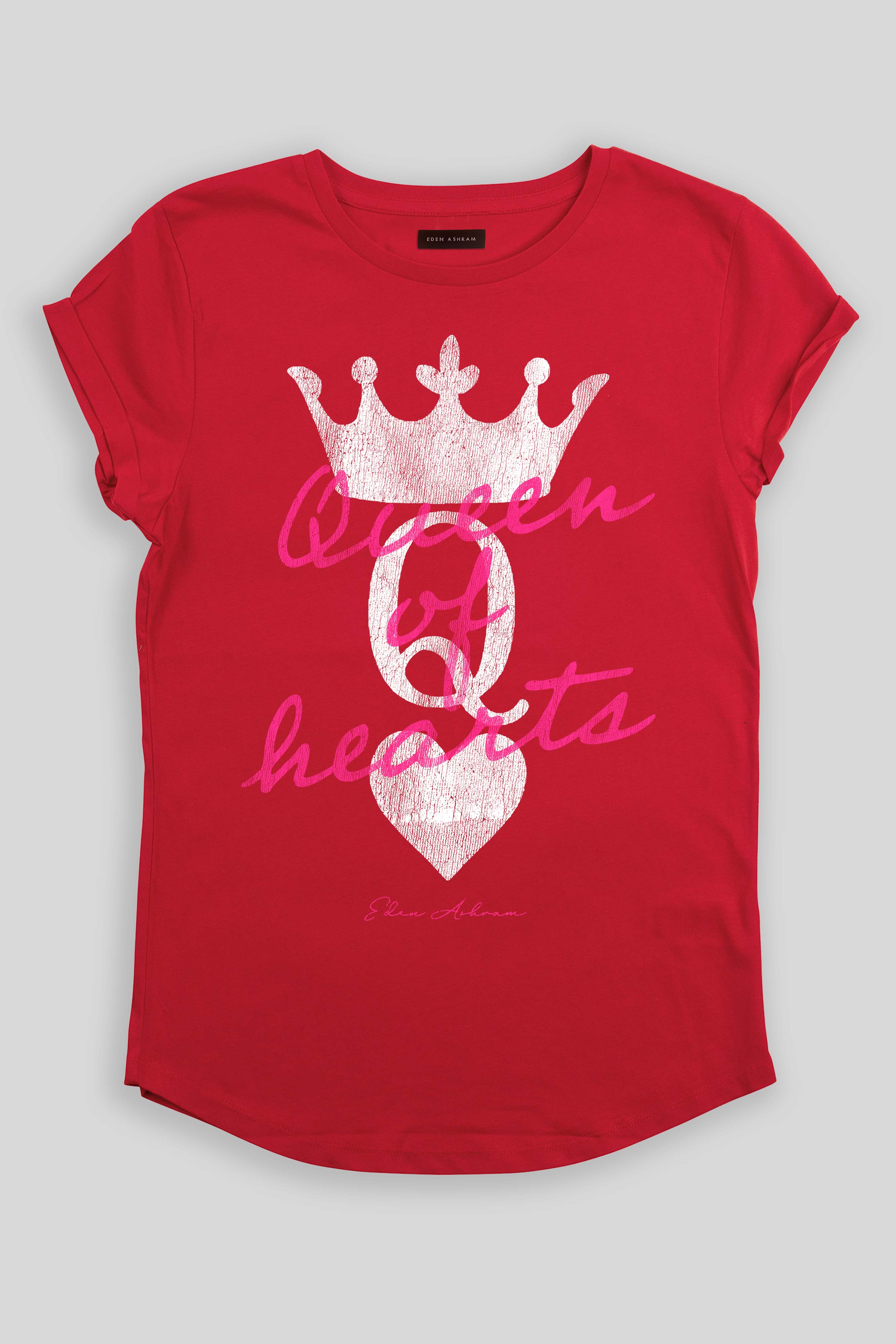 Eden Ashram Queen Of Hearts Premium Rolled Sleeve T-Shirt Red