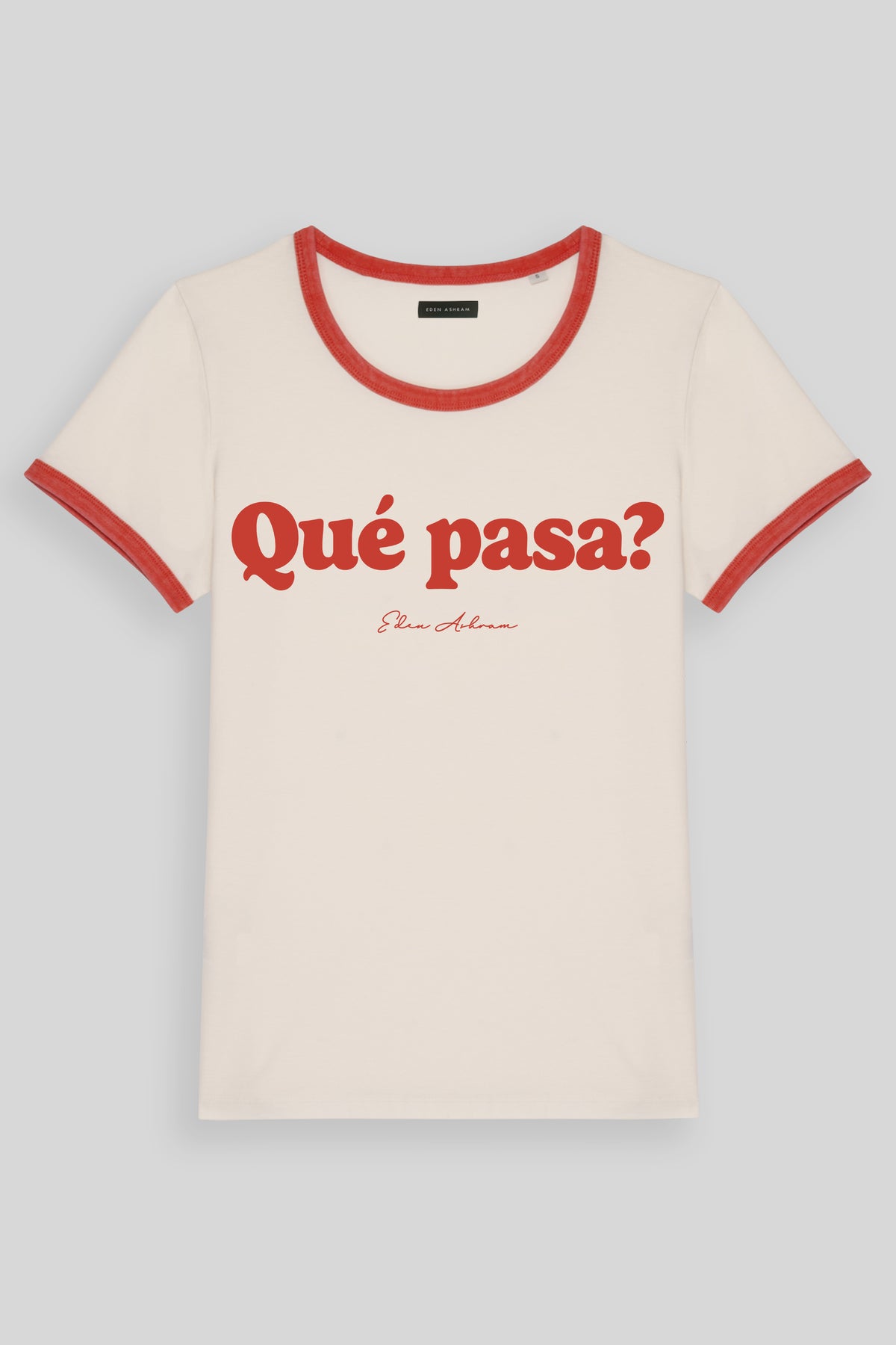 Eden Ashram Que Pasa? Premium Organic Ringer T-Shirt Red
