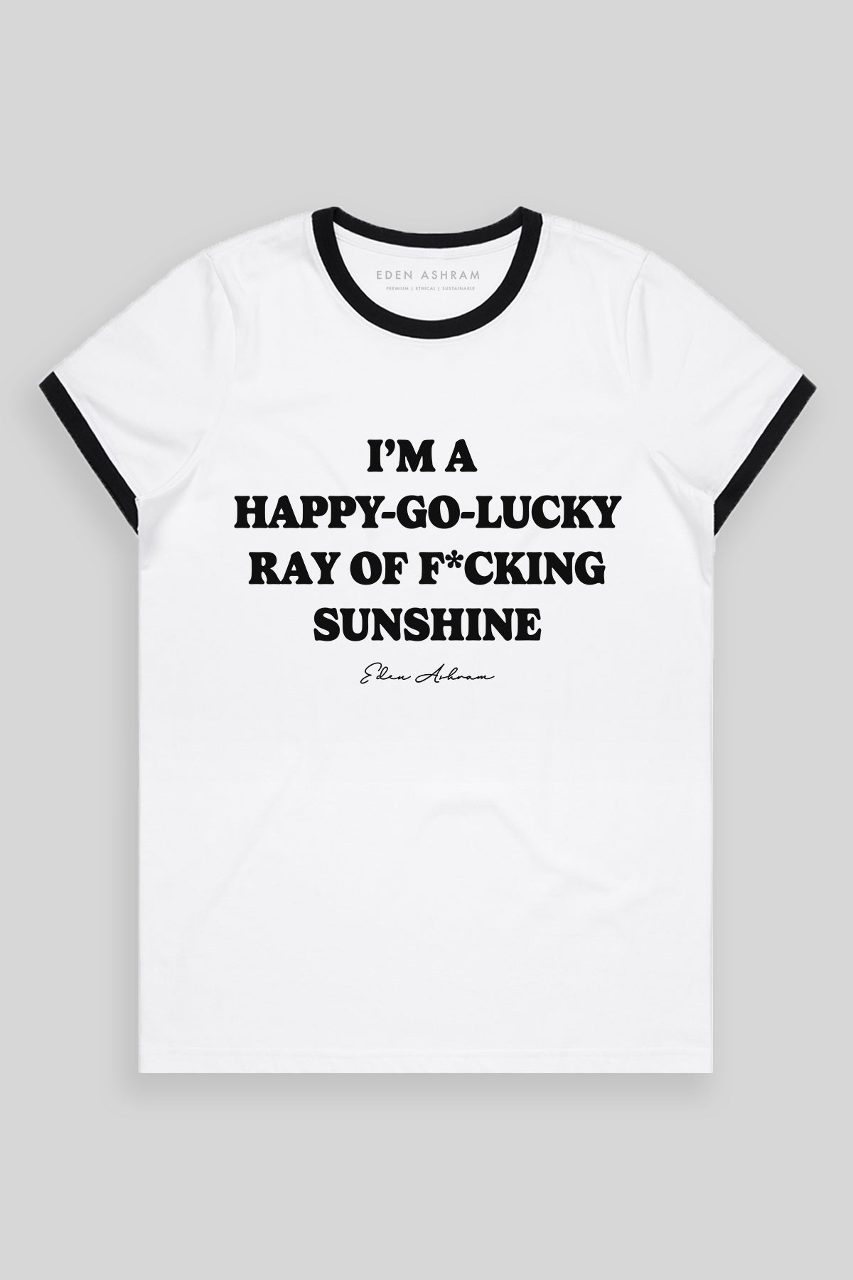 Eden Ashram Happy Go Lucky Classic Ringer T-Shirt Black