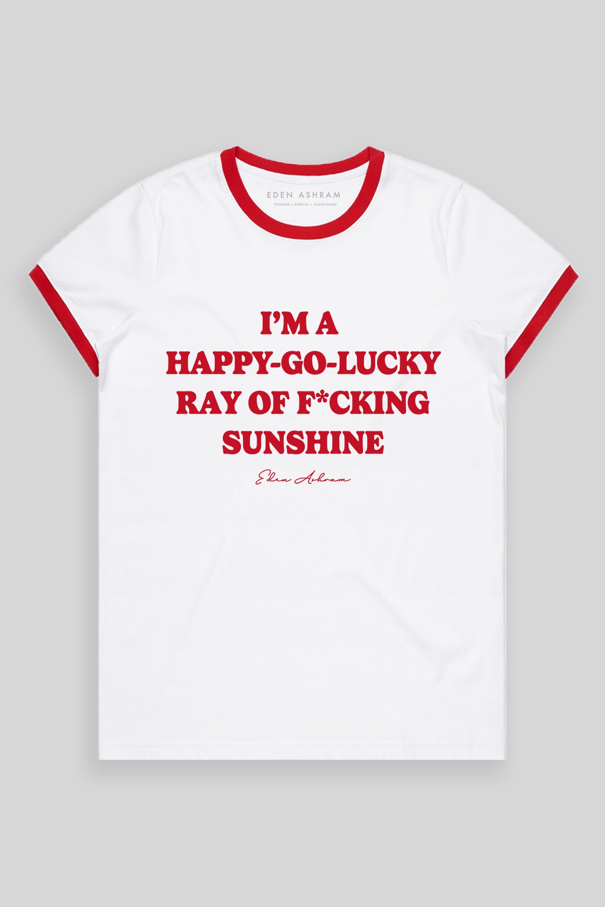 Eden Ashram Happy Go Lucky Classic Ringer T-Shirt Red