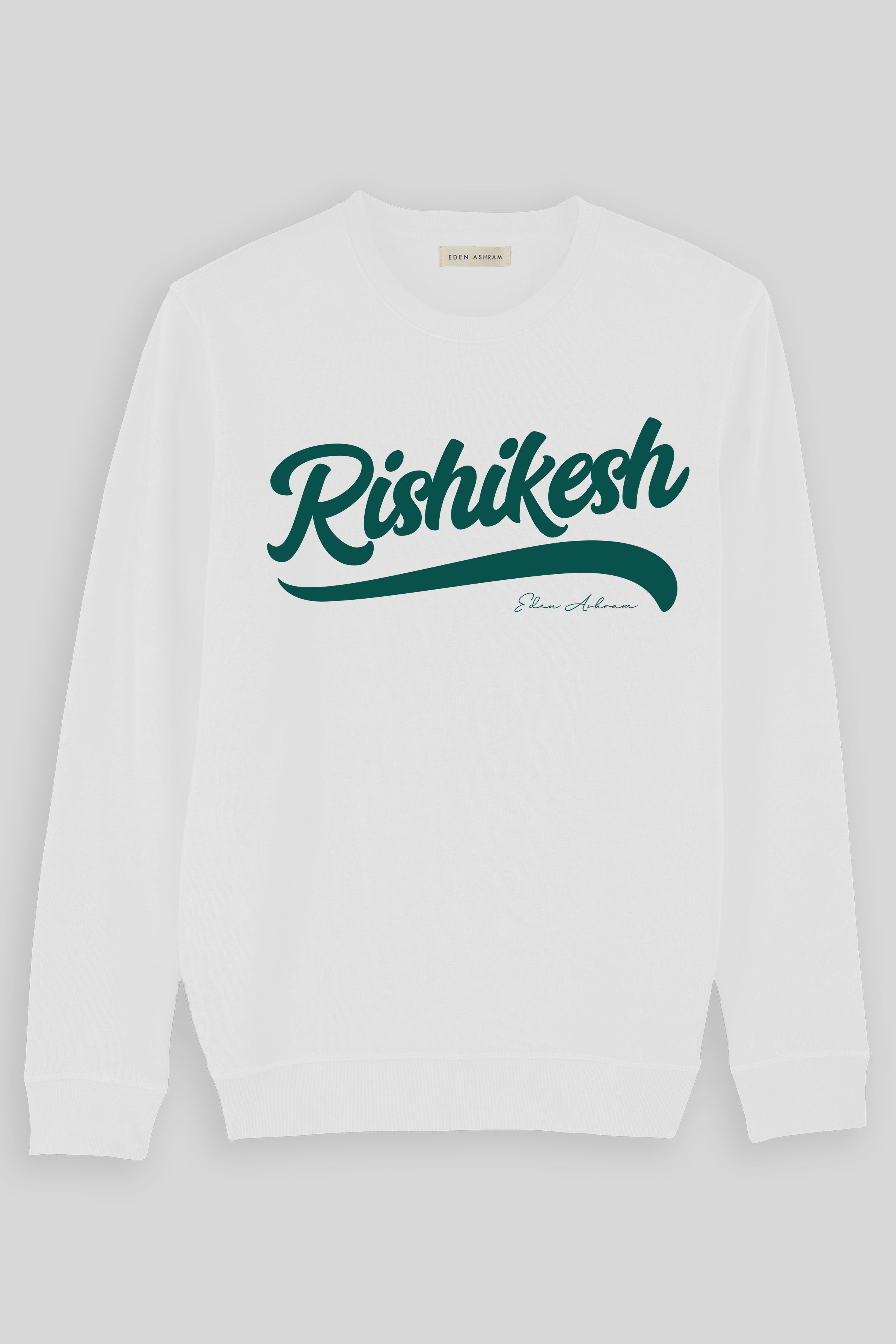 EDEN ASHRAM Rishikesh Premium Organic Crew Neck Sweatshirt White