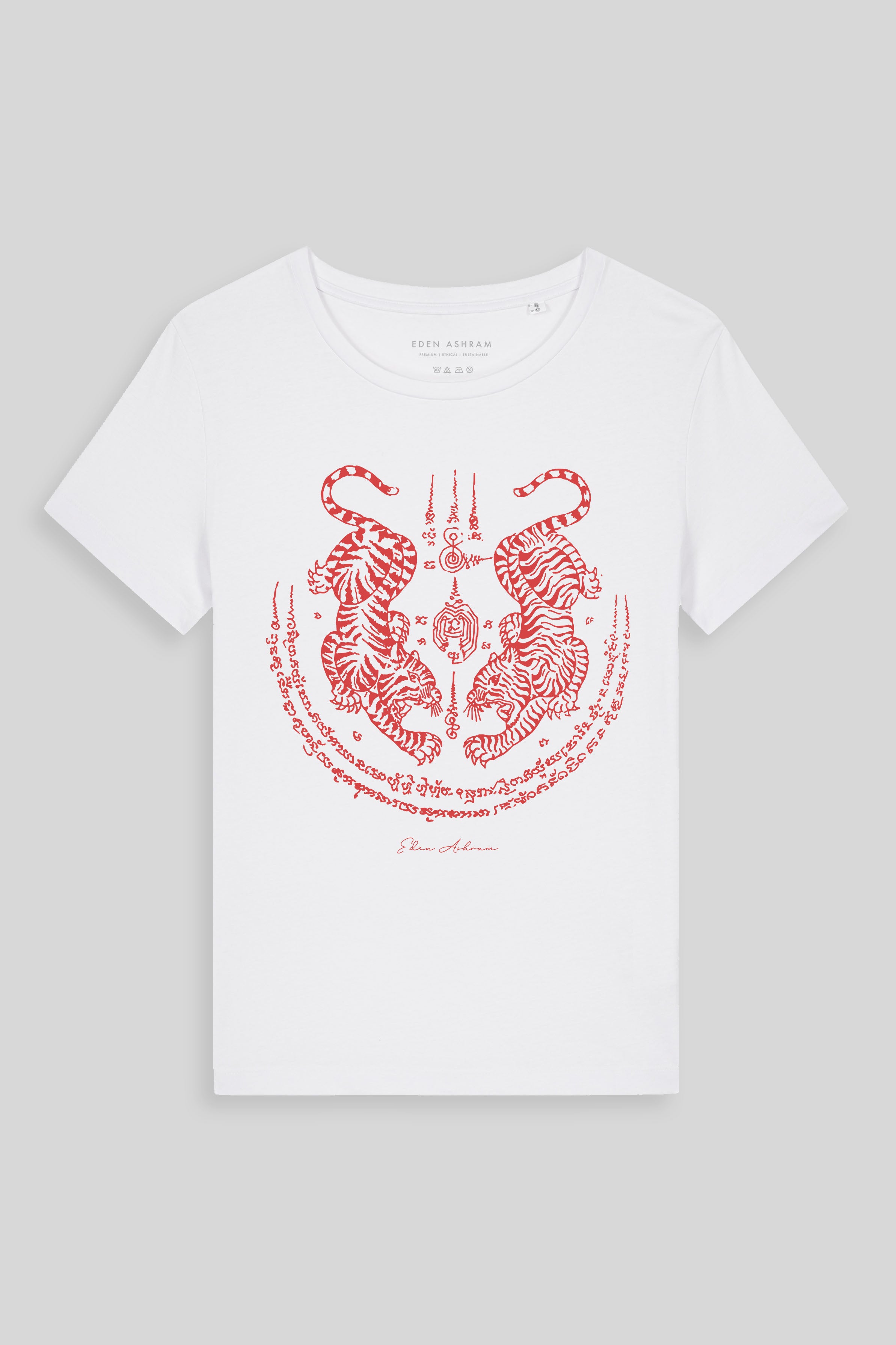 Eden Ashram Sak Yant Suea Koo (Twin Tigers) Hampton T-Shirt White