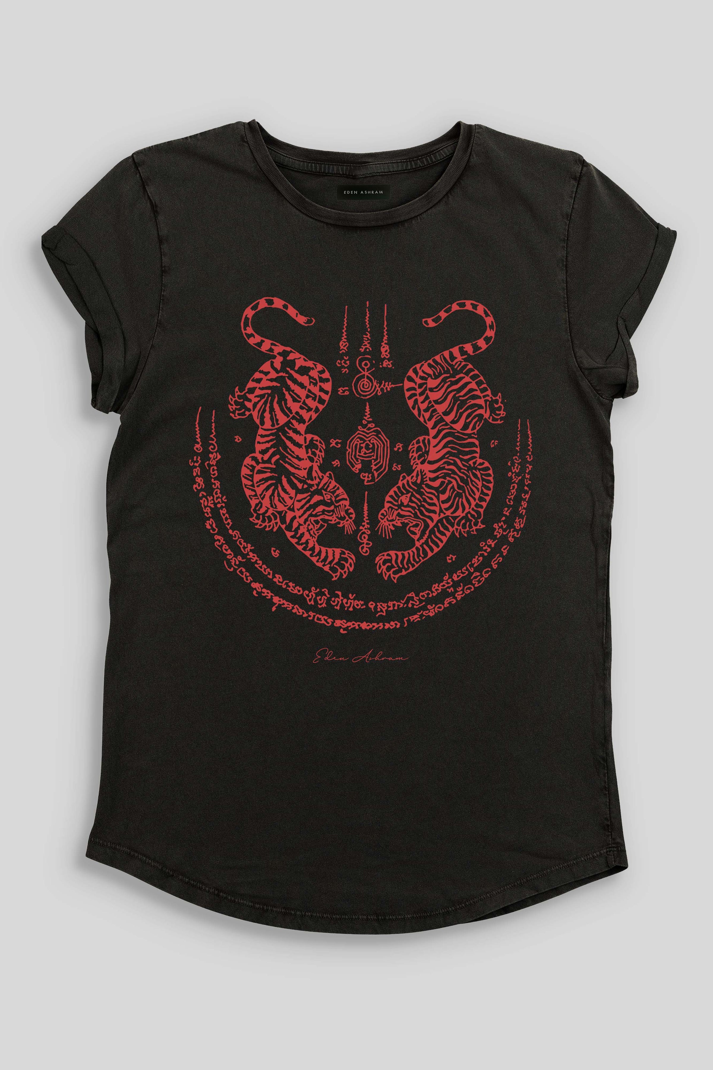 Sak Yant Suea Koo (Twin Tigers) Rolled Sleeve T-Shirt