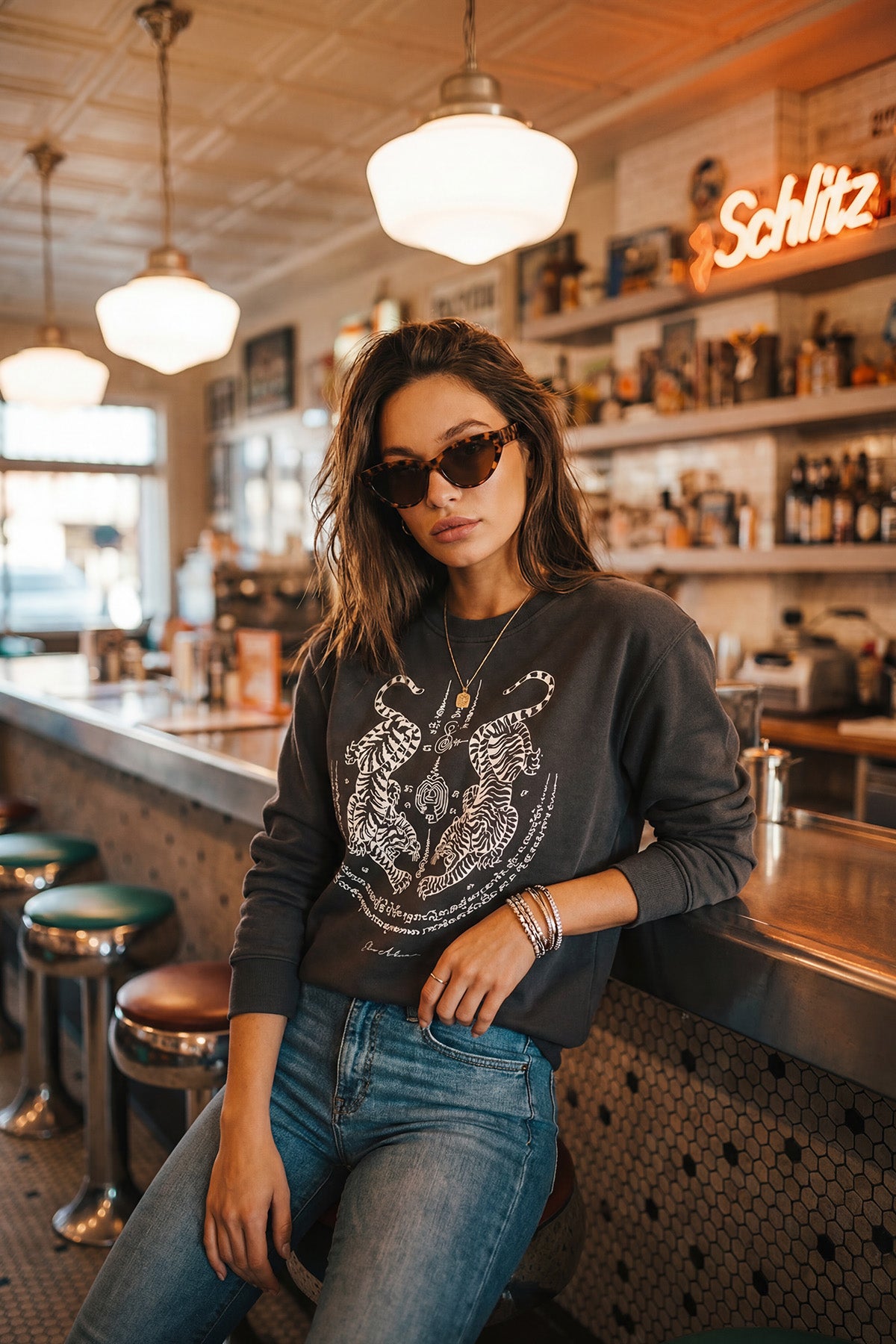 Eden Ashram Sak Yant Suea Koo (Twin Tigers) Premium Faded Sweatshirt