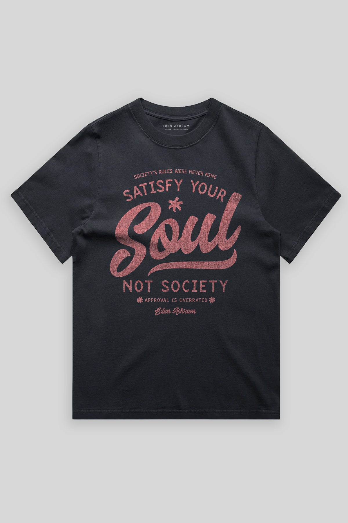 Eden Ashram Satisfy Your Soul - Not Society Heavy Faded Rocker T-Shirt Faded Ink