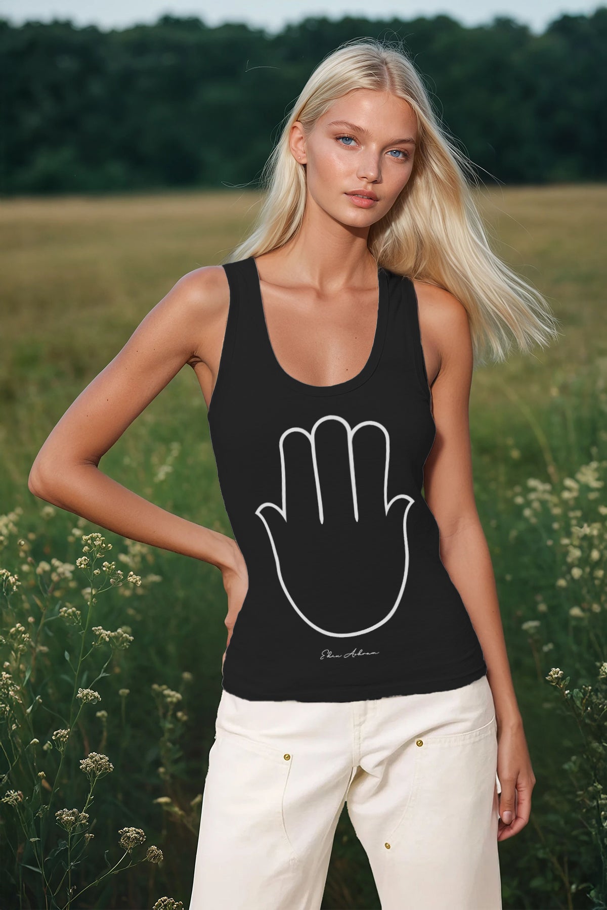 Eden Ashram Simple Hamsa Hand Premium Fitted Tank Top