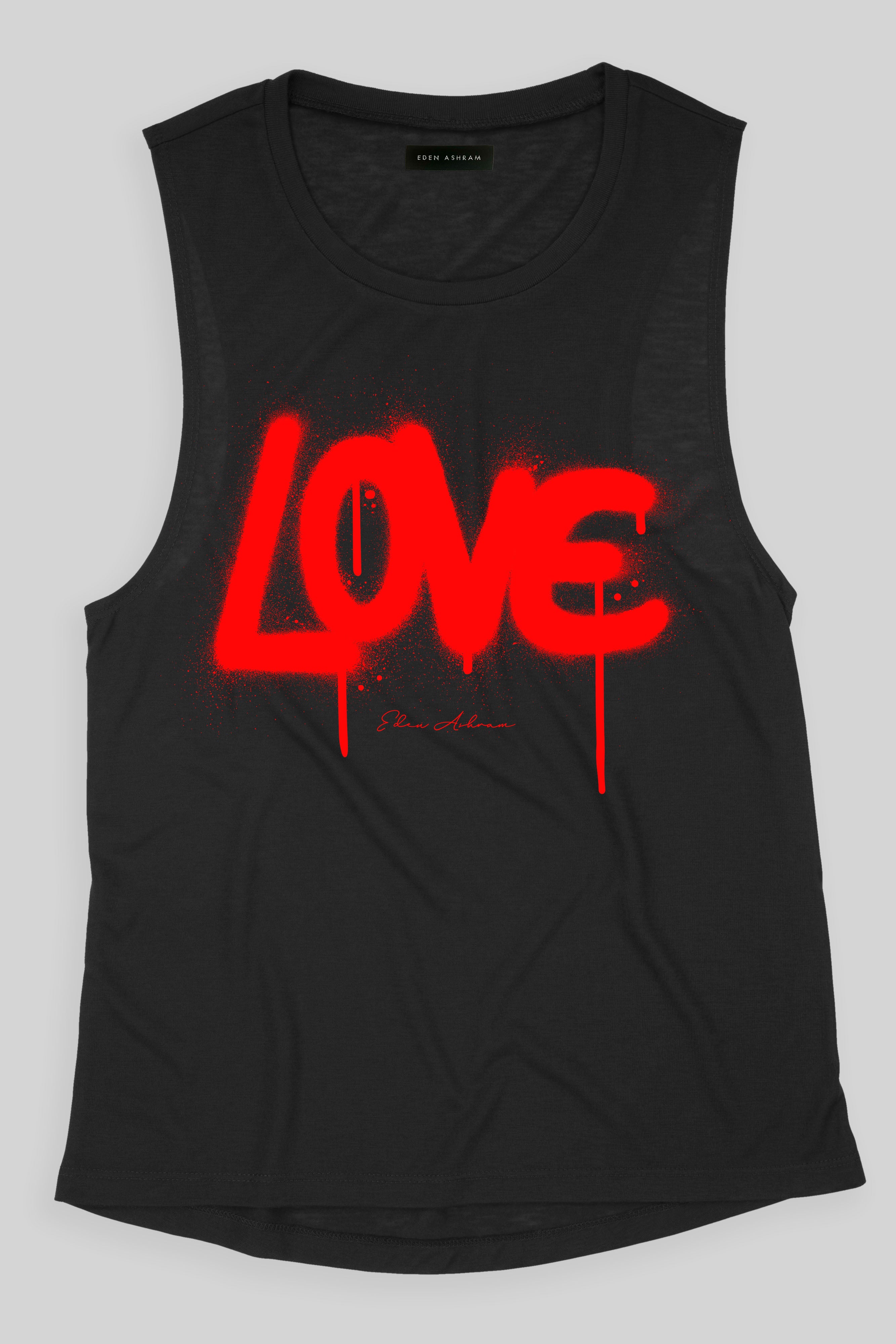 EDEN ASHRAM Graffiti Love Premium Scoop Muscle Tank Black | Red Love
