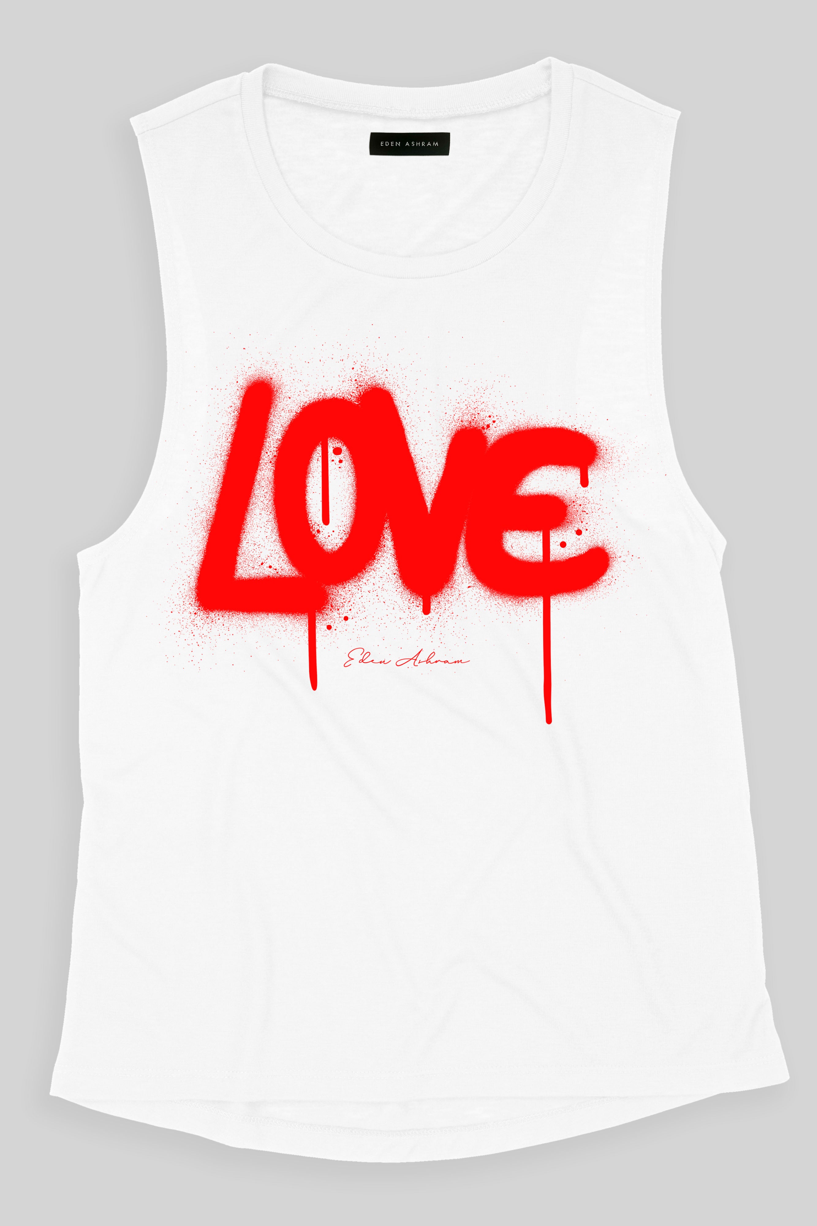 EDEN ASHRAM Graffiti Love Premium Scoop Muscle Tank White | Red Love