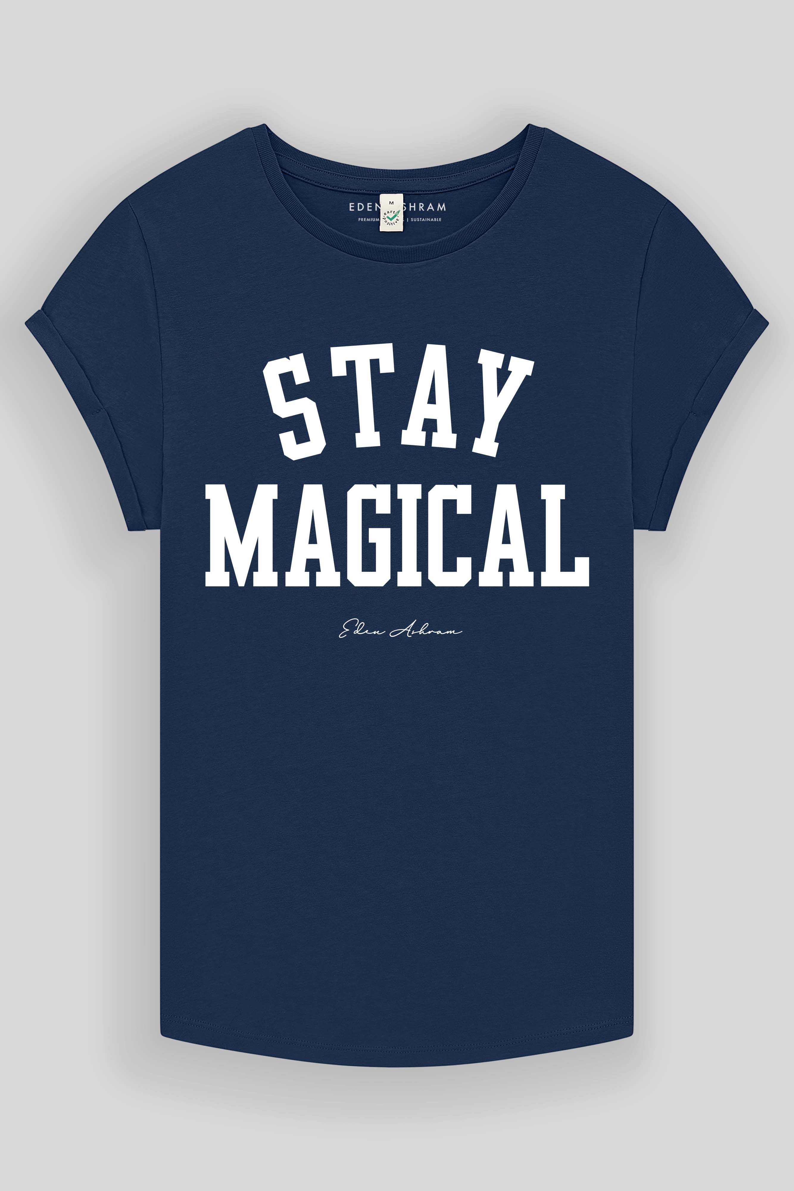 Eden Ashram Stay Magical Premium Rolled Sleeve T-Shirt French Navy