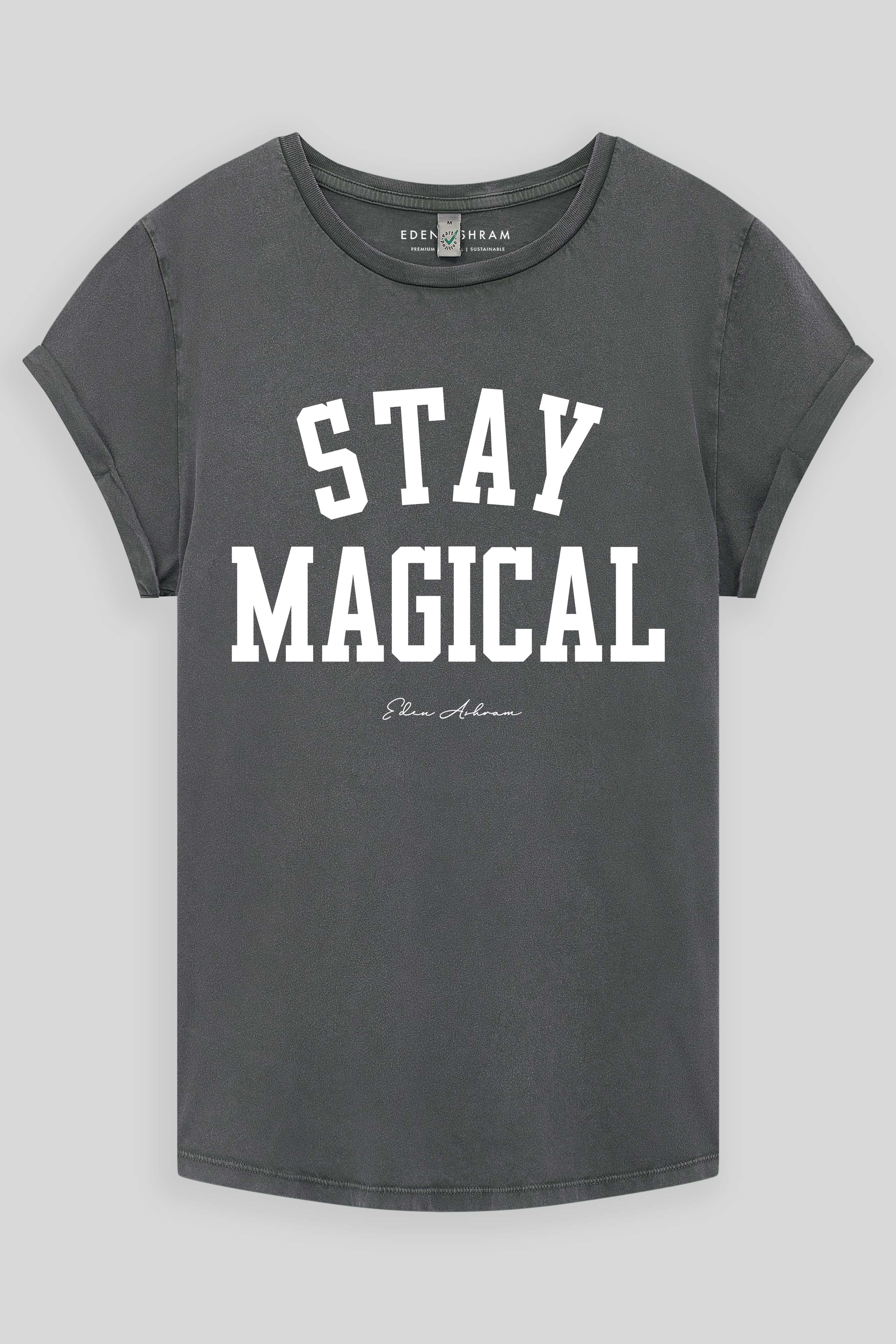 Eden Ashram Stay Magical Premium Rolled Sleeve T-Shirt Stonewash Grey