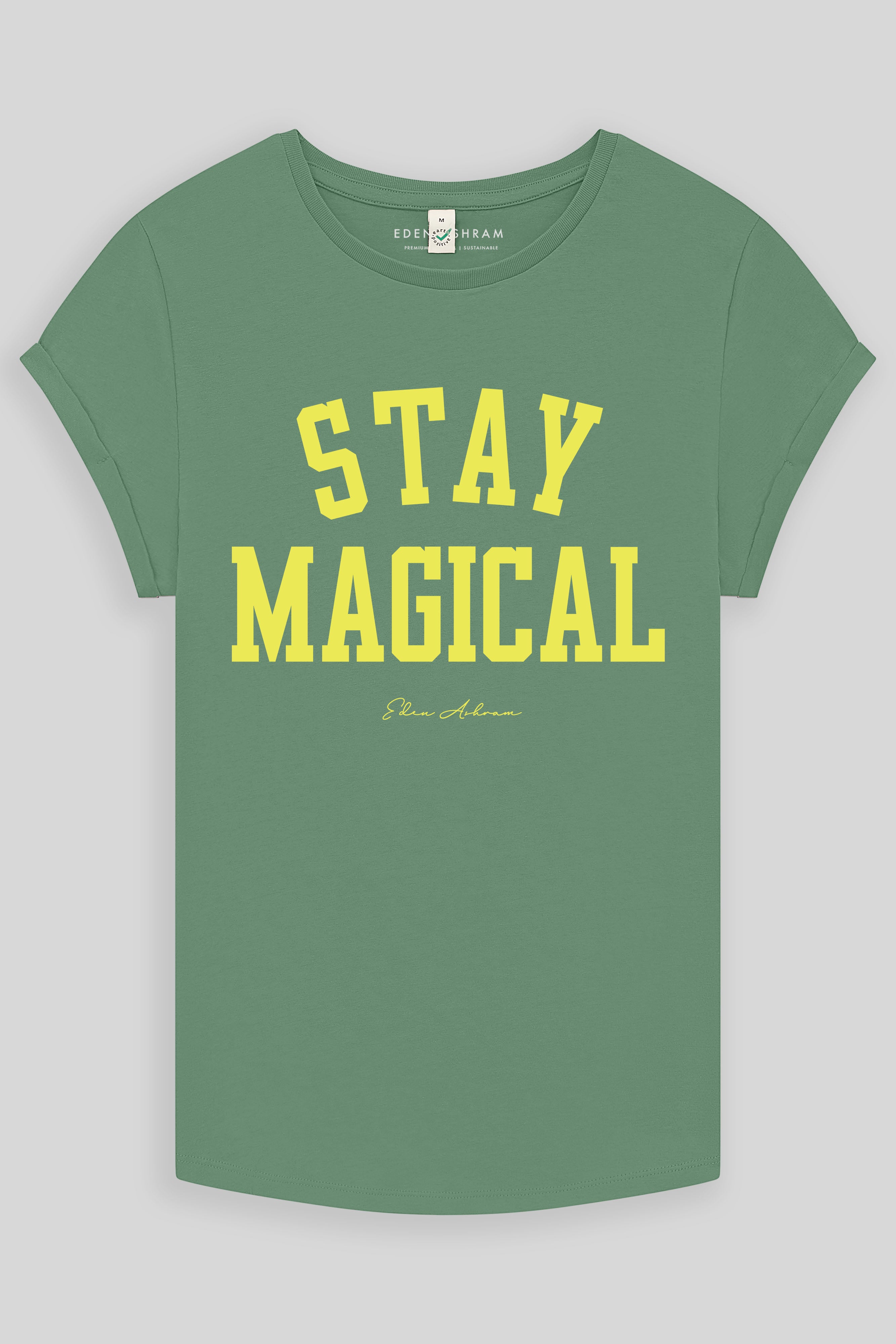 Eden Ashram Stay Magical Premium Rolled Sleeve T-Shirt Stonewash Sage