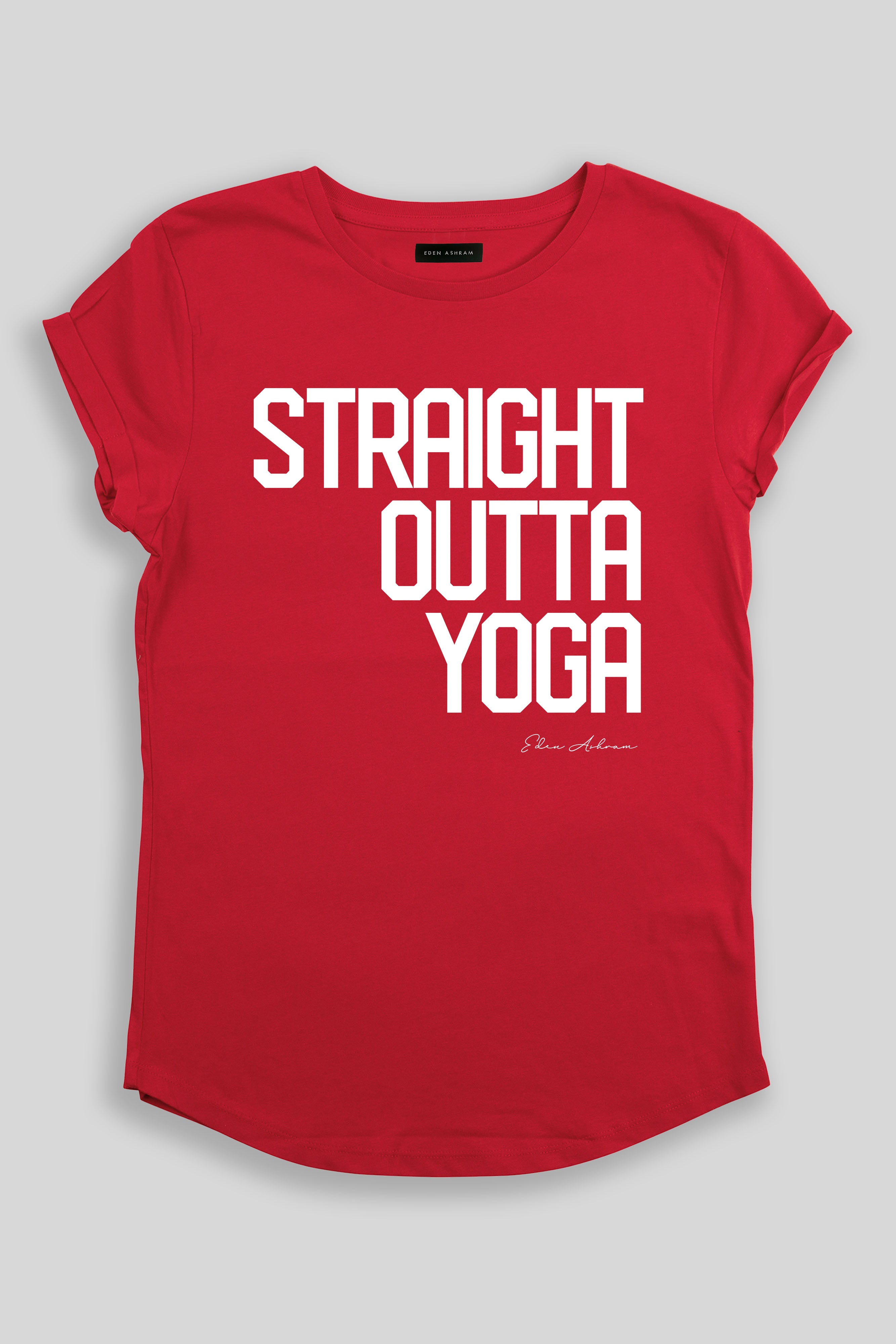 EDEN ASHRAM Straight Outta Yoga Premium Rolled Sleeve T-Shirt Red