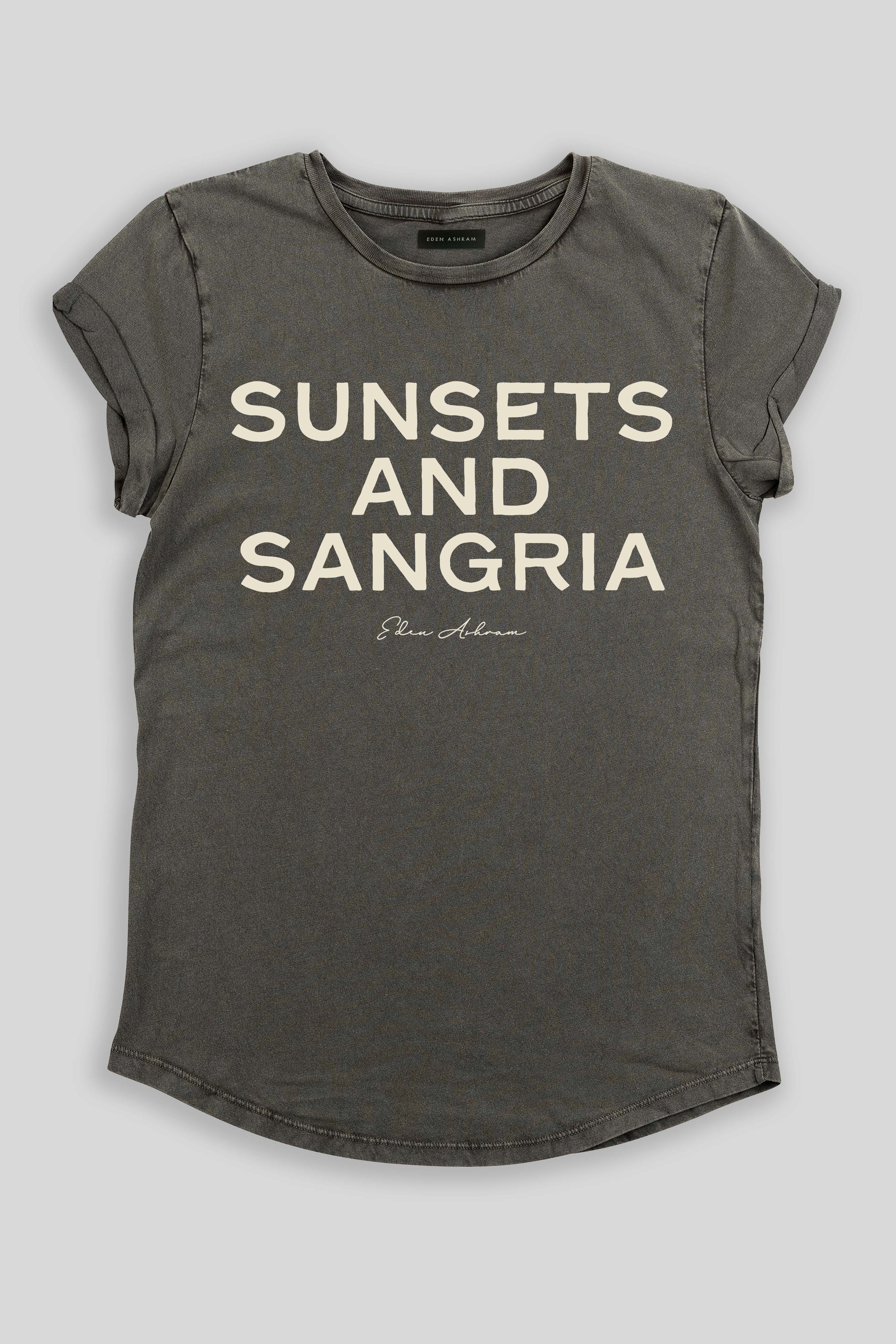 Eden Ashram Sunsets and Sangria Premium Rolled Sleeve T-Shirt Stonewash Grey