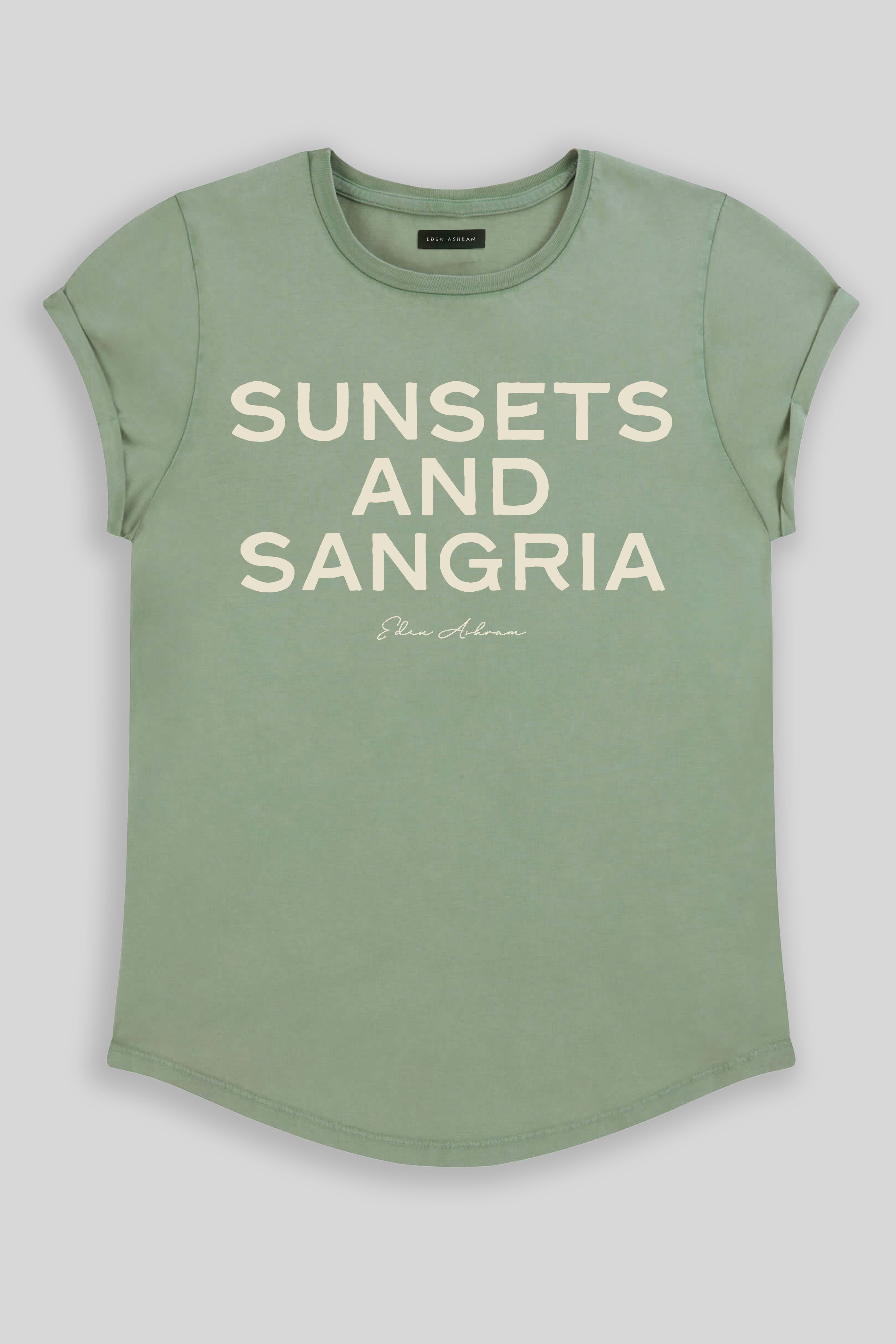Eden Ashram Sunsets and Sangria Premium Rolled Sleeve T-Shirt Stonewash Sage