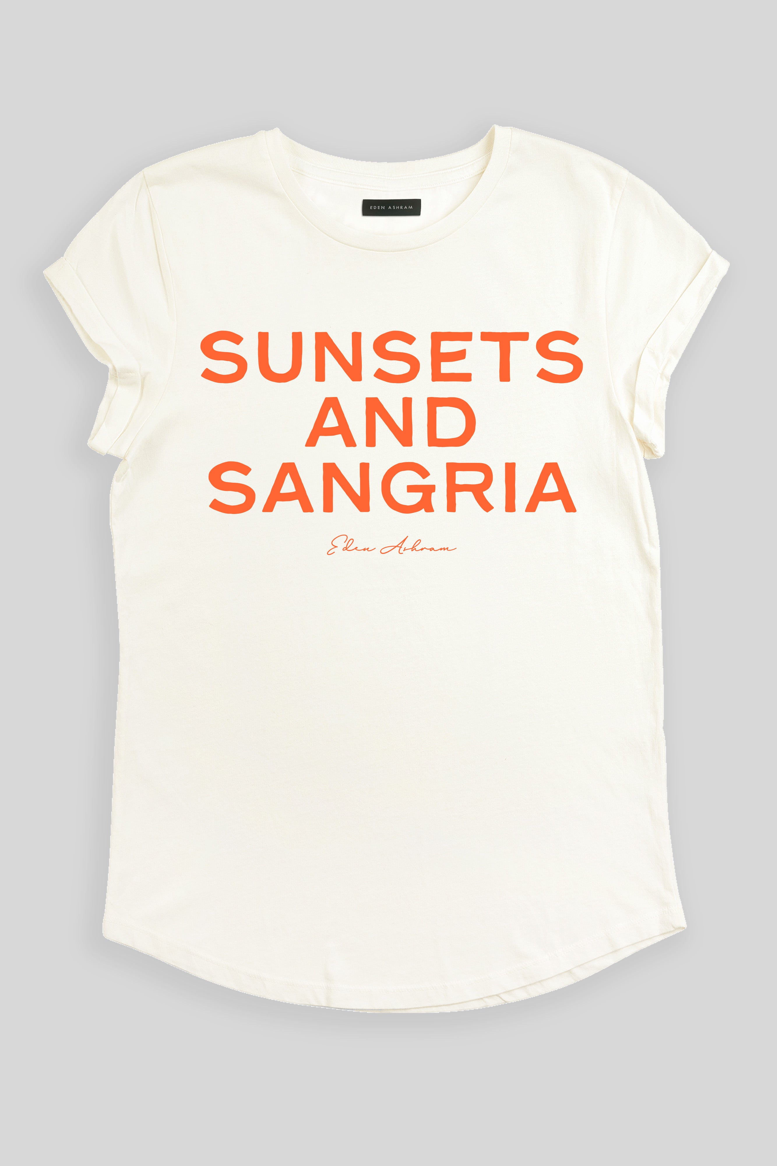 Eden Ashram Sunsets and Sangria Premium Rolled Sleeve T-Shirt Stonewash White