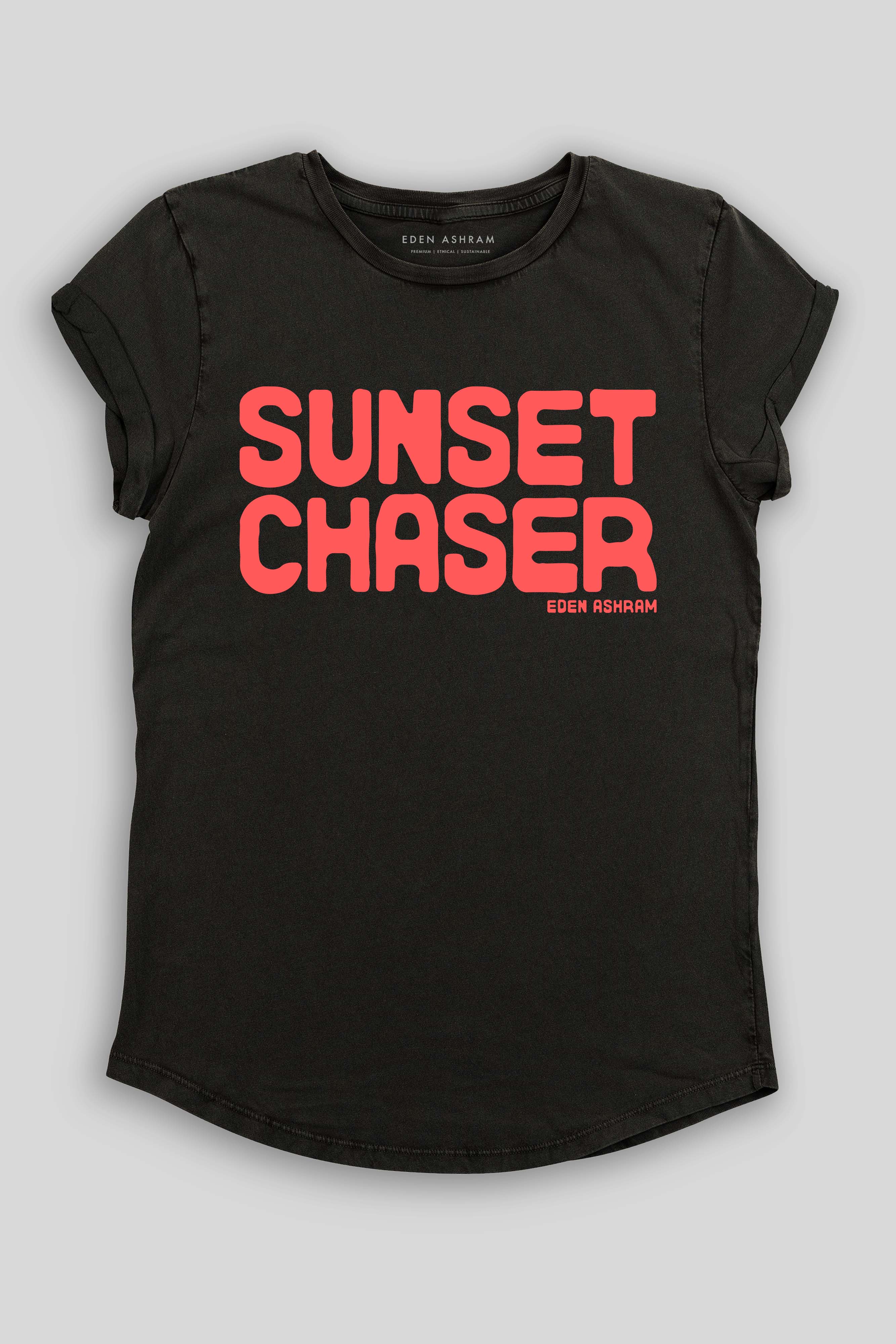 Eden Ashram Sunset Chaser Rolled Sleeve T-Shirt Stonewash Black