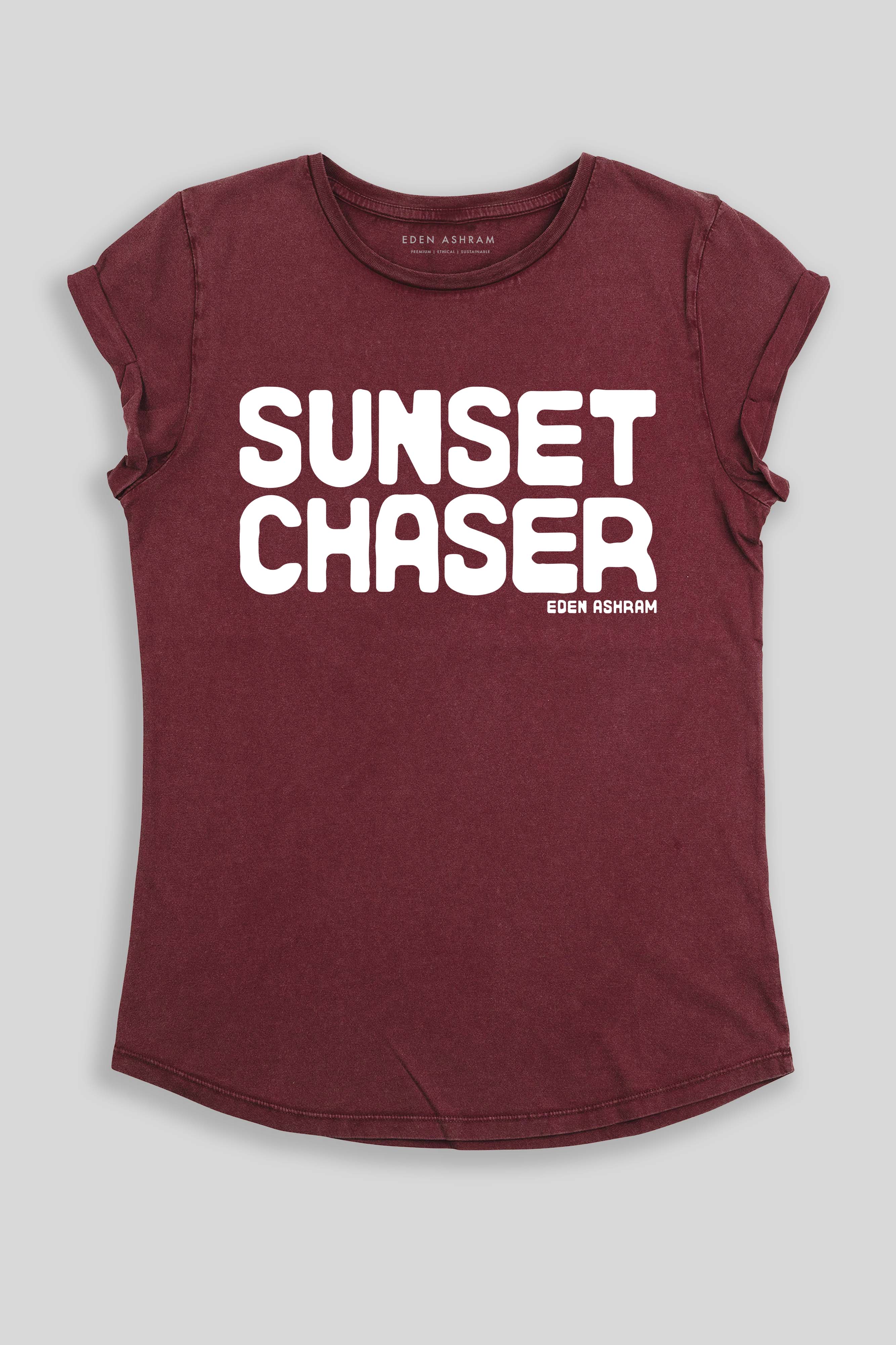 Eden Ashram Sunset Chaser Rolled Sleeve T-Shirt Stonewash Burgundy