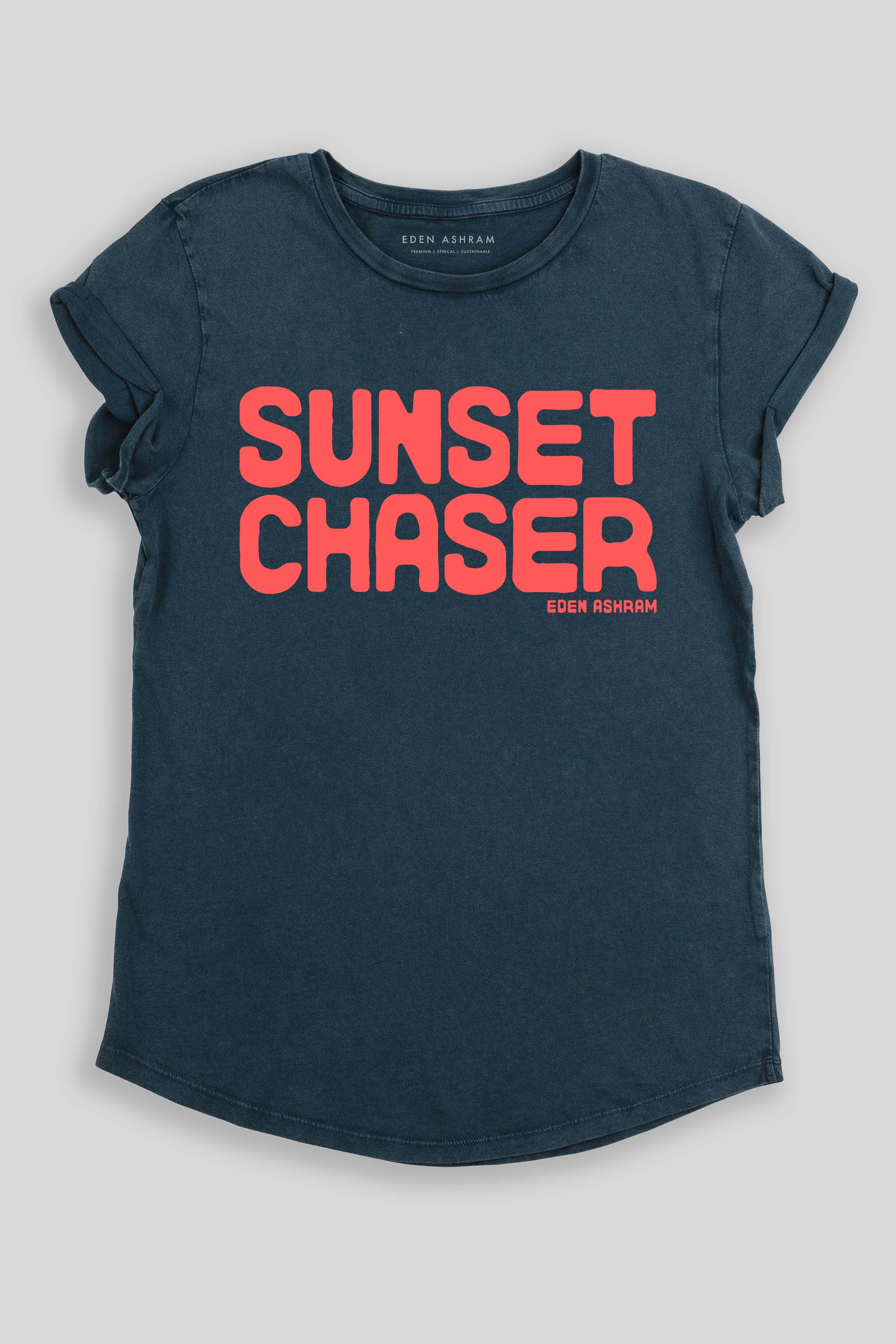 Eden Ashram Sunset Chaser Rolled Sleeve T-Shirt Stonewash Denim