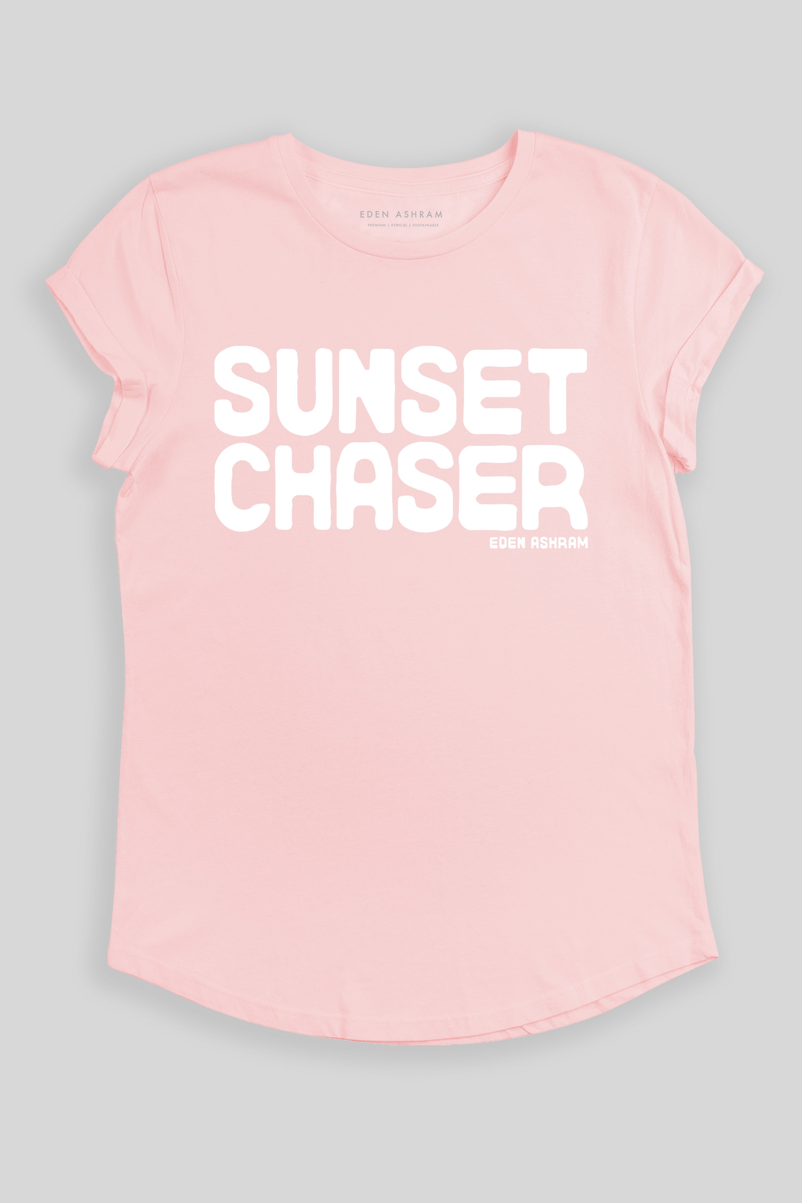 Eden Ashram Sunset Chaser Rolled Sleeve T-Shirt Stonewash Pink