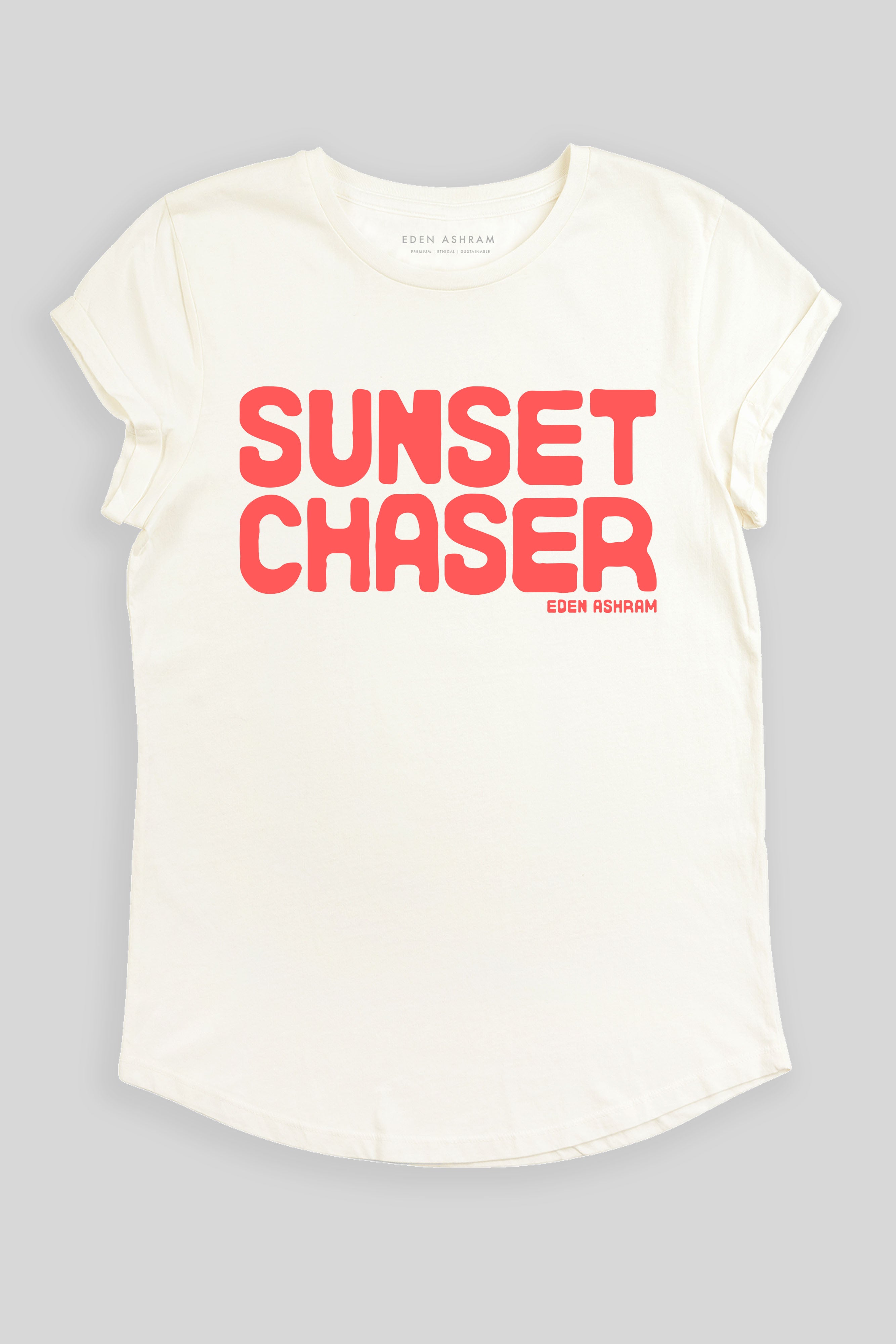 Eden Ashram Sunset Chaser Rolled Sleeve T-Shirt Stonewash White
