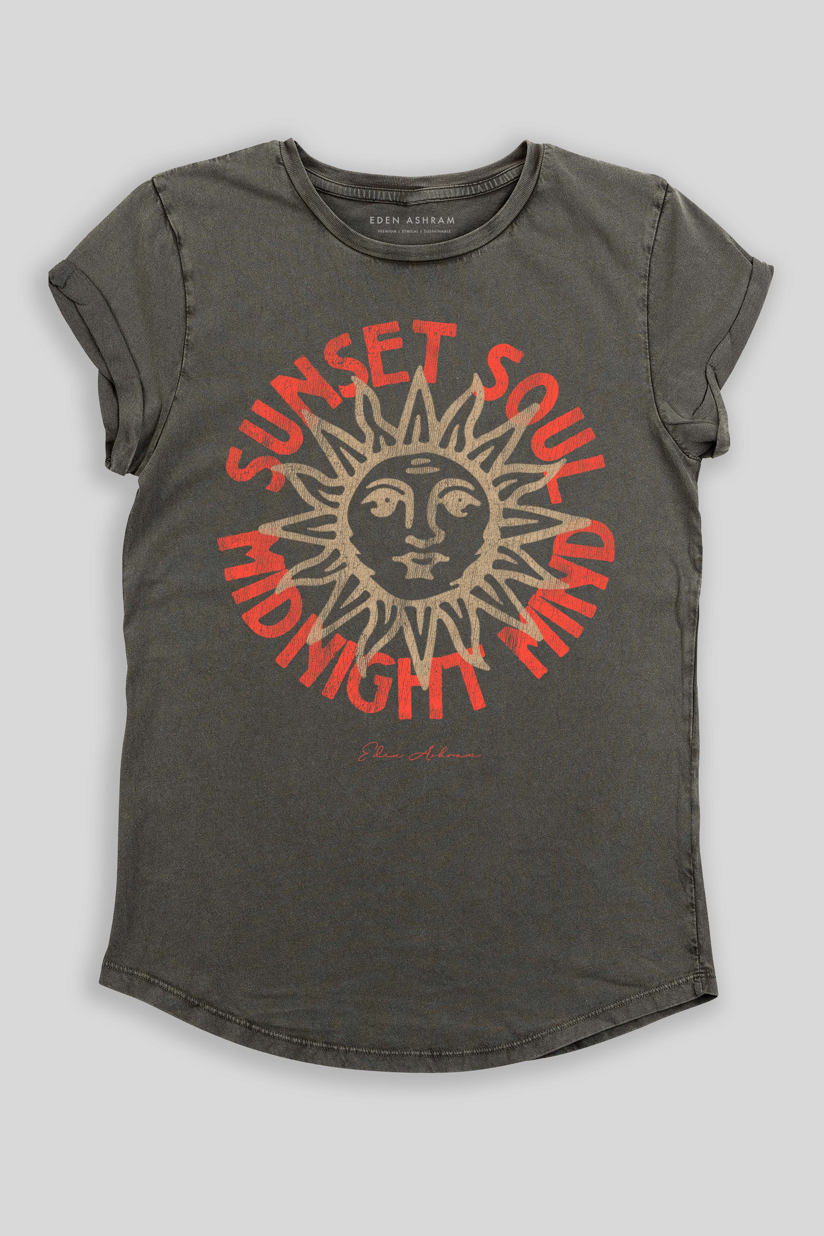 Eden Ashram Sunset Soul - Midnight Mind Premium Rolled Sleeve T-Shirt Stonewash Grey