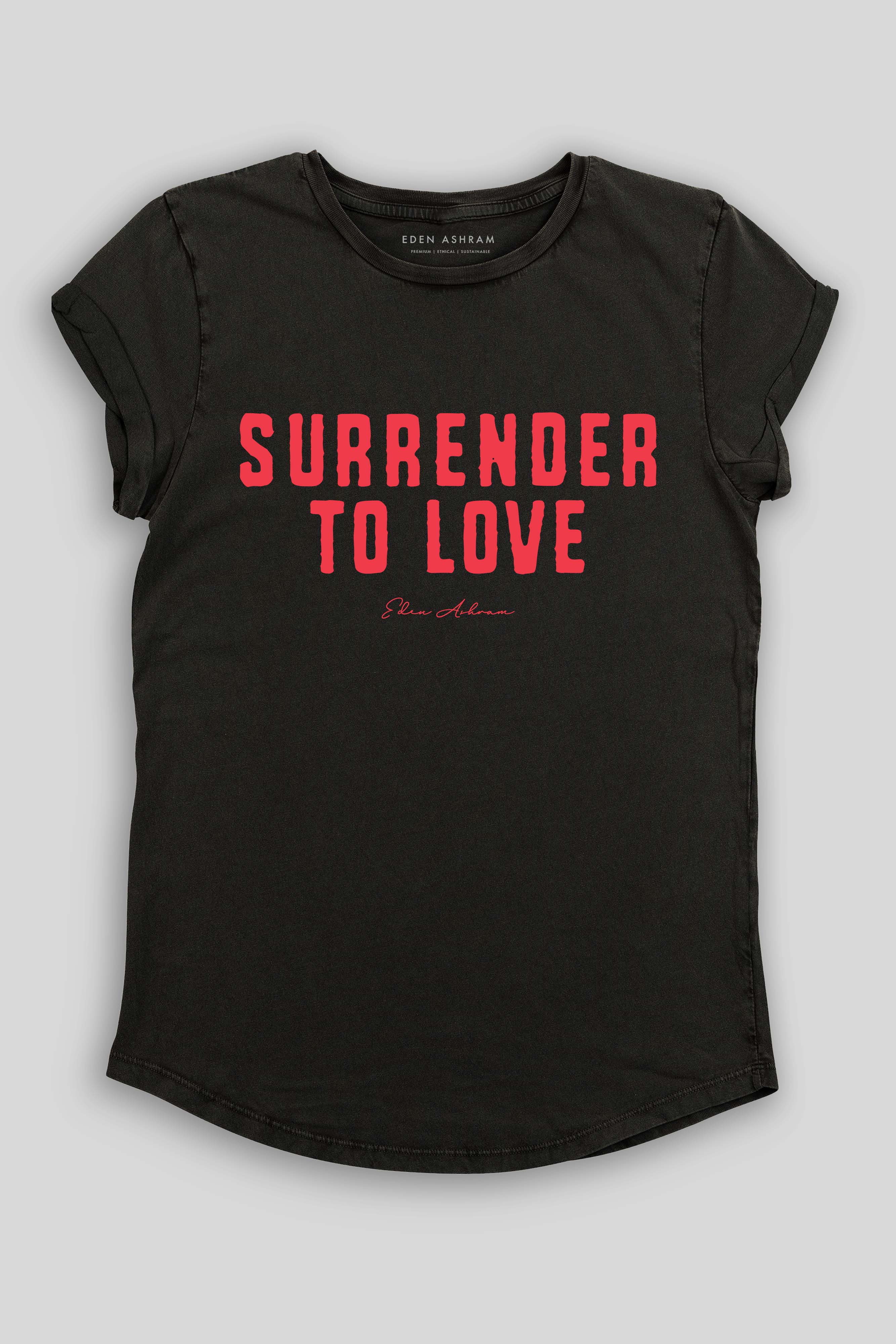 Eden Ashram Surrender To Love Premium Rolled Sleeve T-Shirt Stonewash Black