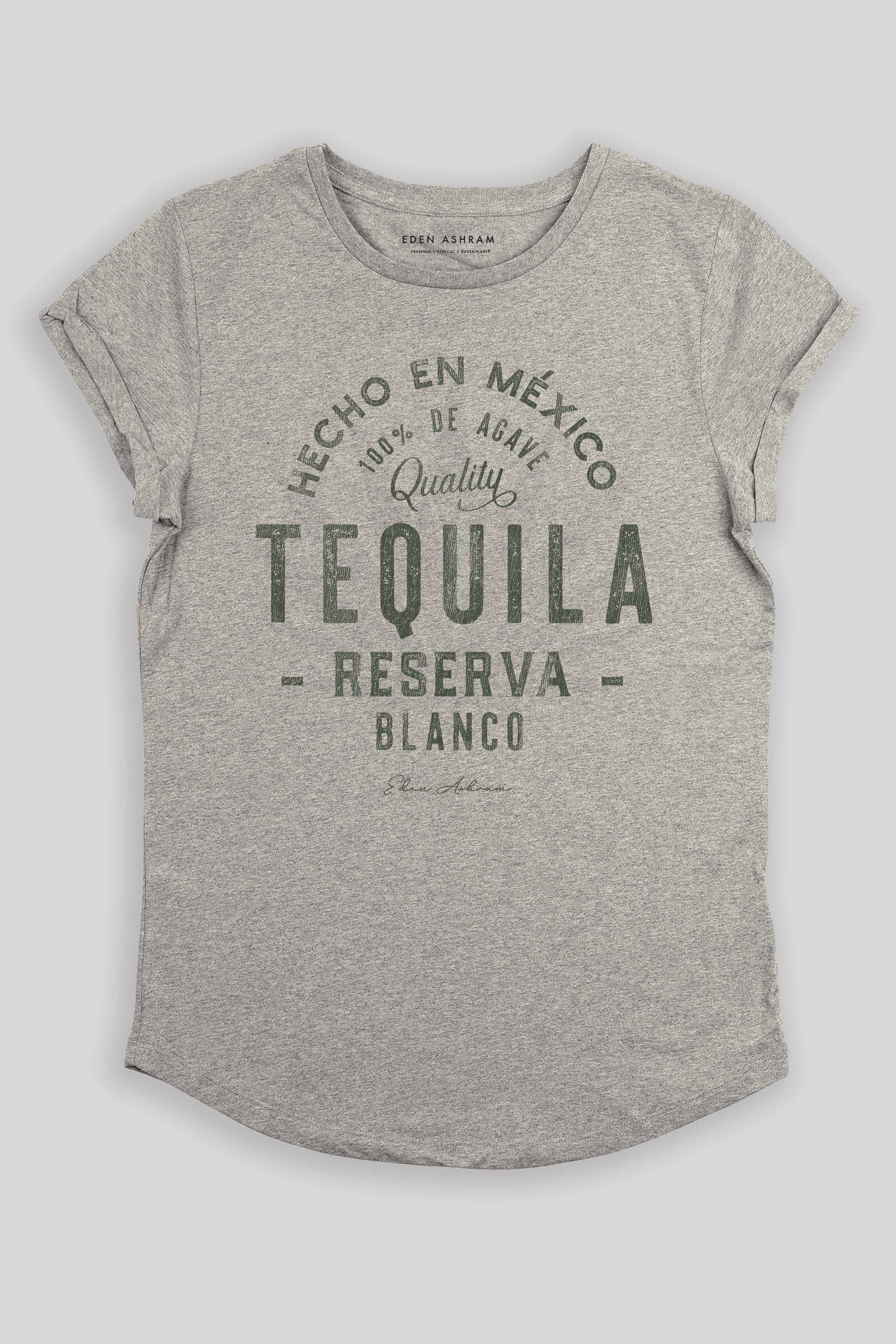 Eden Ashram Tequila Premium Rolled Sleeve T-Shirt Heather Grey