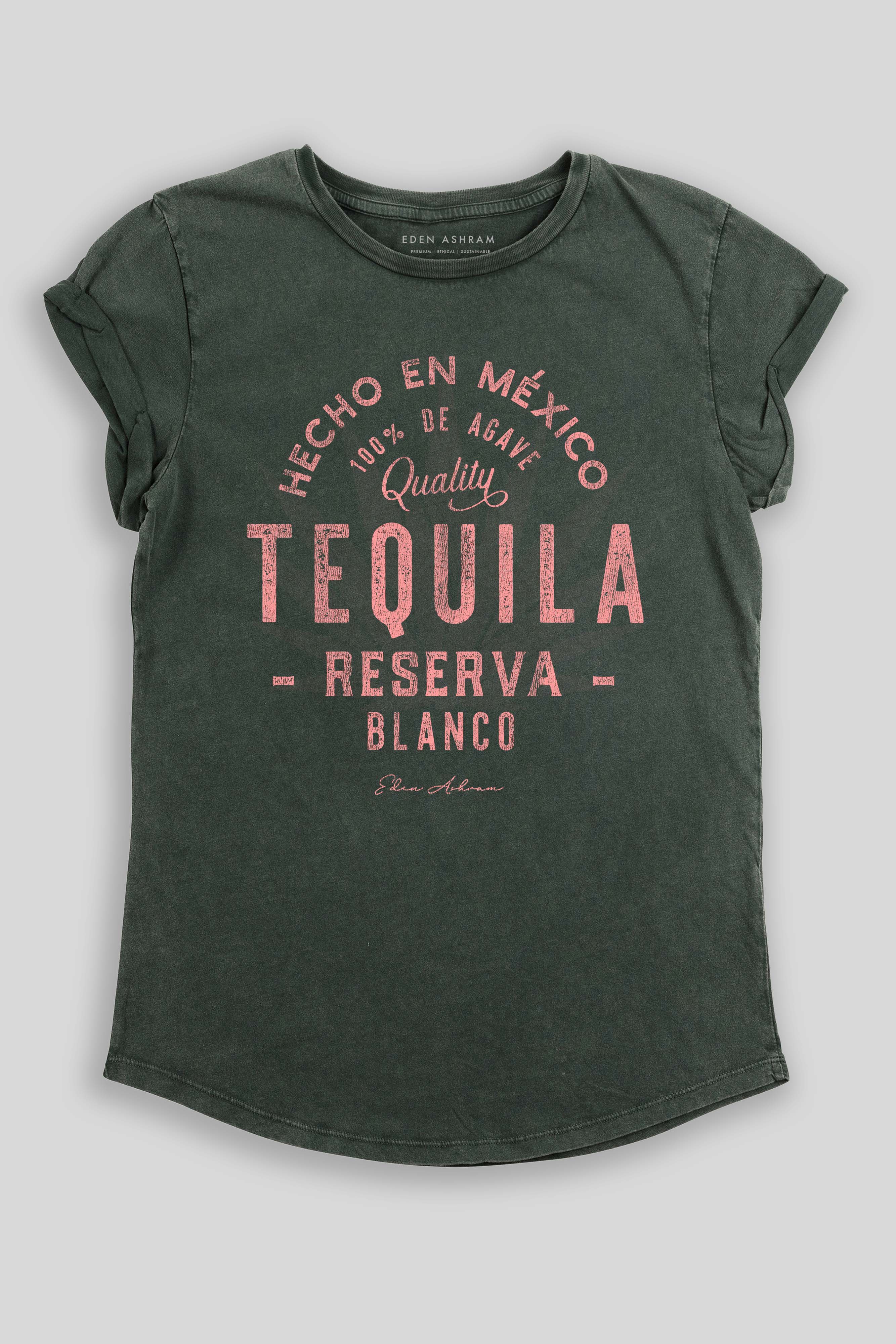 Eden Ashram Tequila Premium Rolled Sleeve T-Shirt Stonewash Green
