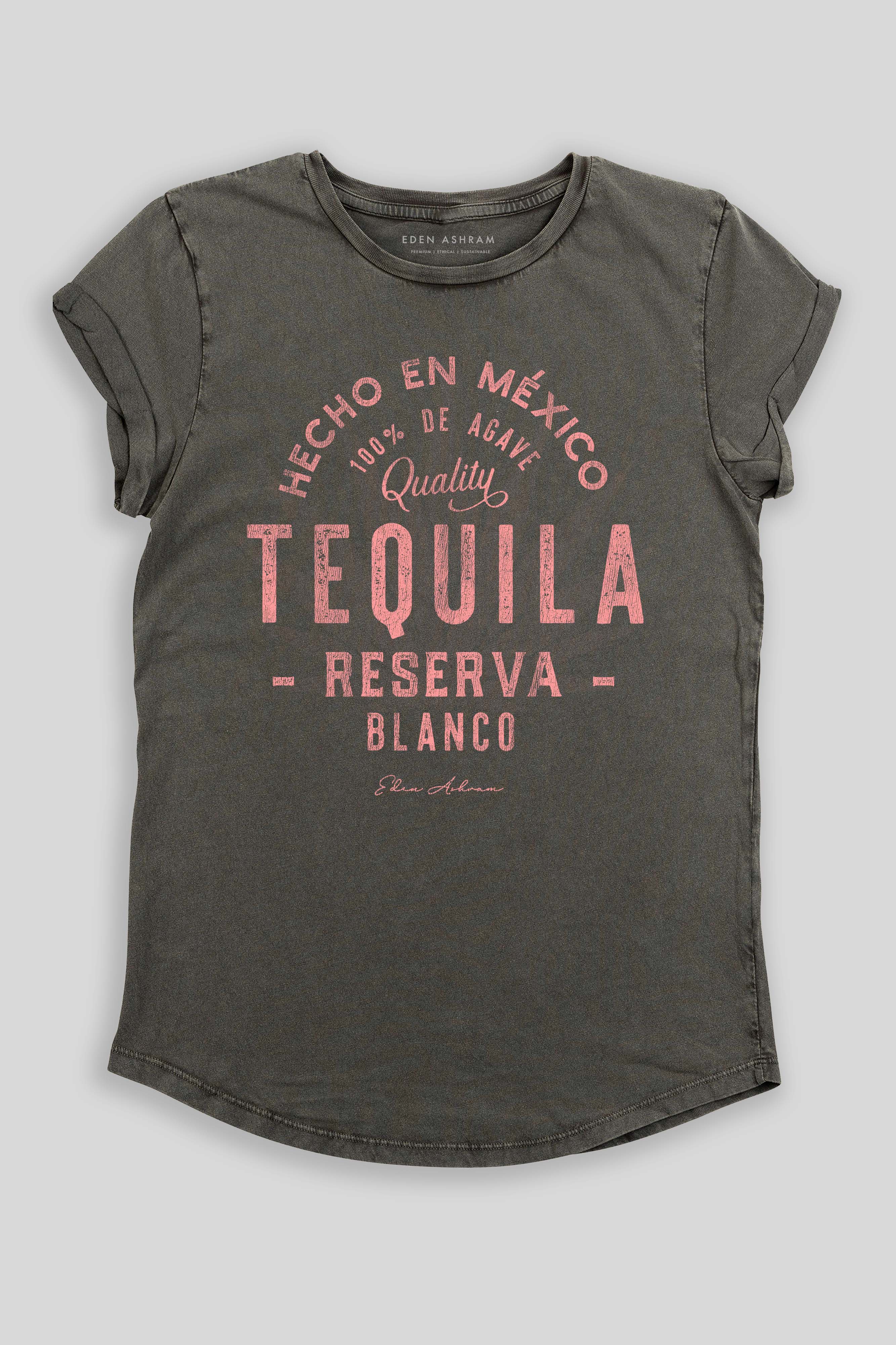 Eden Ashram Tequila Premium Rolled Sleeve T-Shirt Stonewash Grey