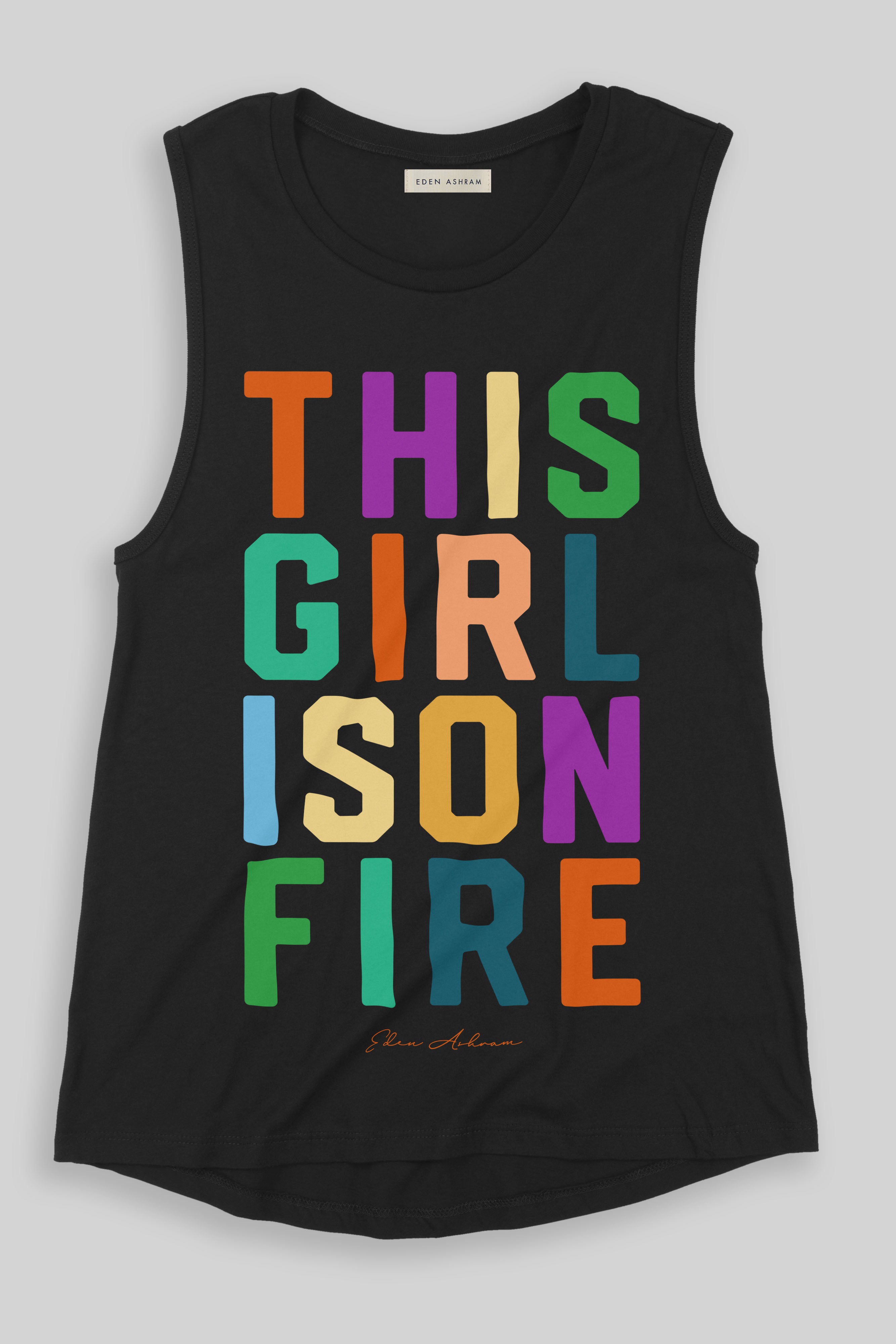 EDEN ASHRAM This Girl Is On Fire Jersey Muscle Tank Black