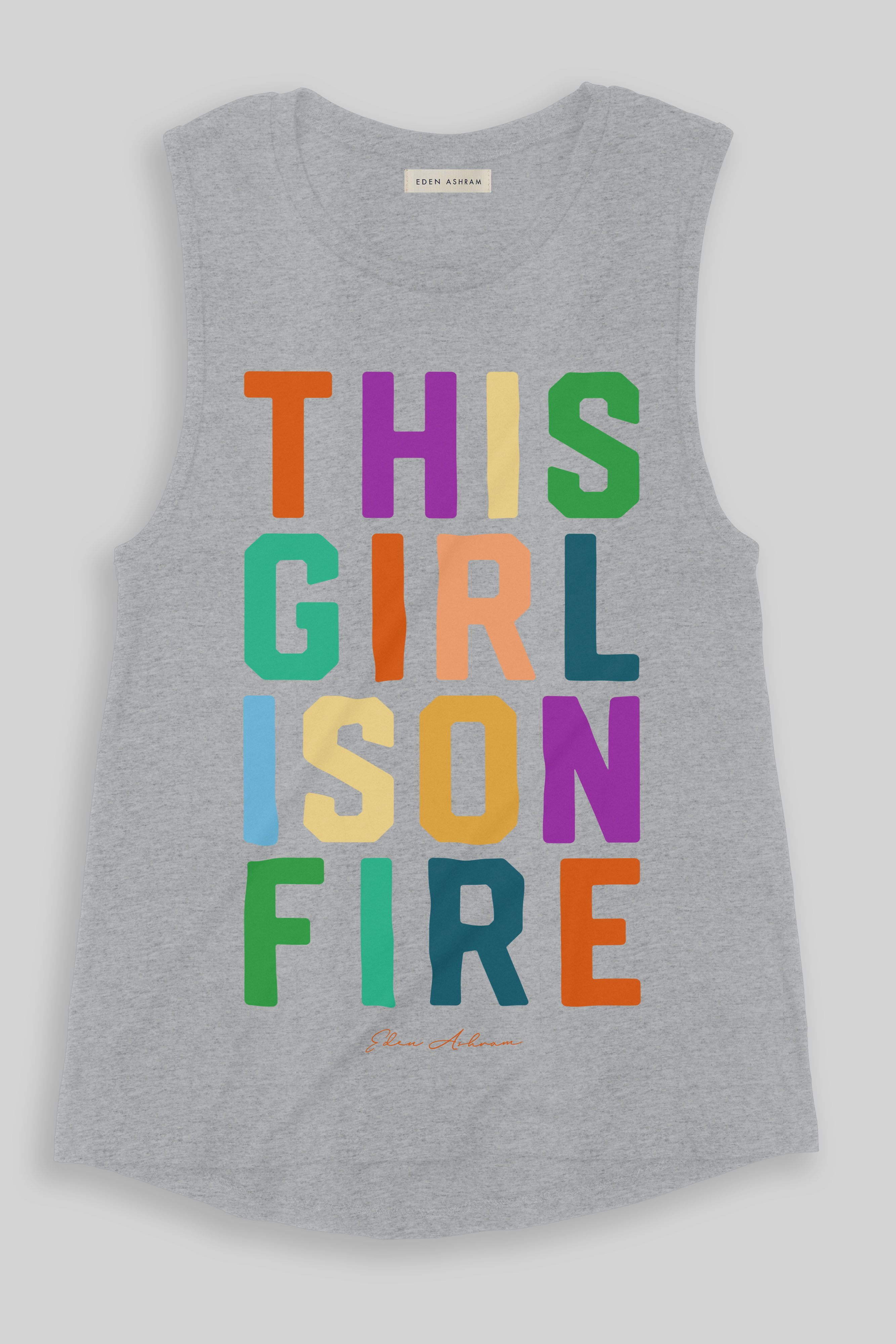 EDEN ASHRAM This Girl Is On Fire Premium Jersey Muscle Tank Heather Grey