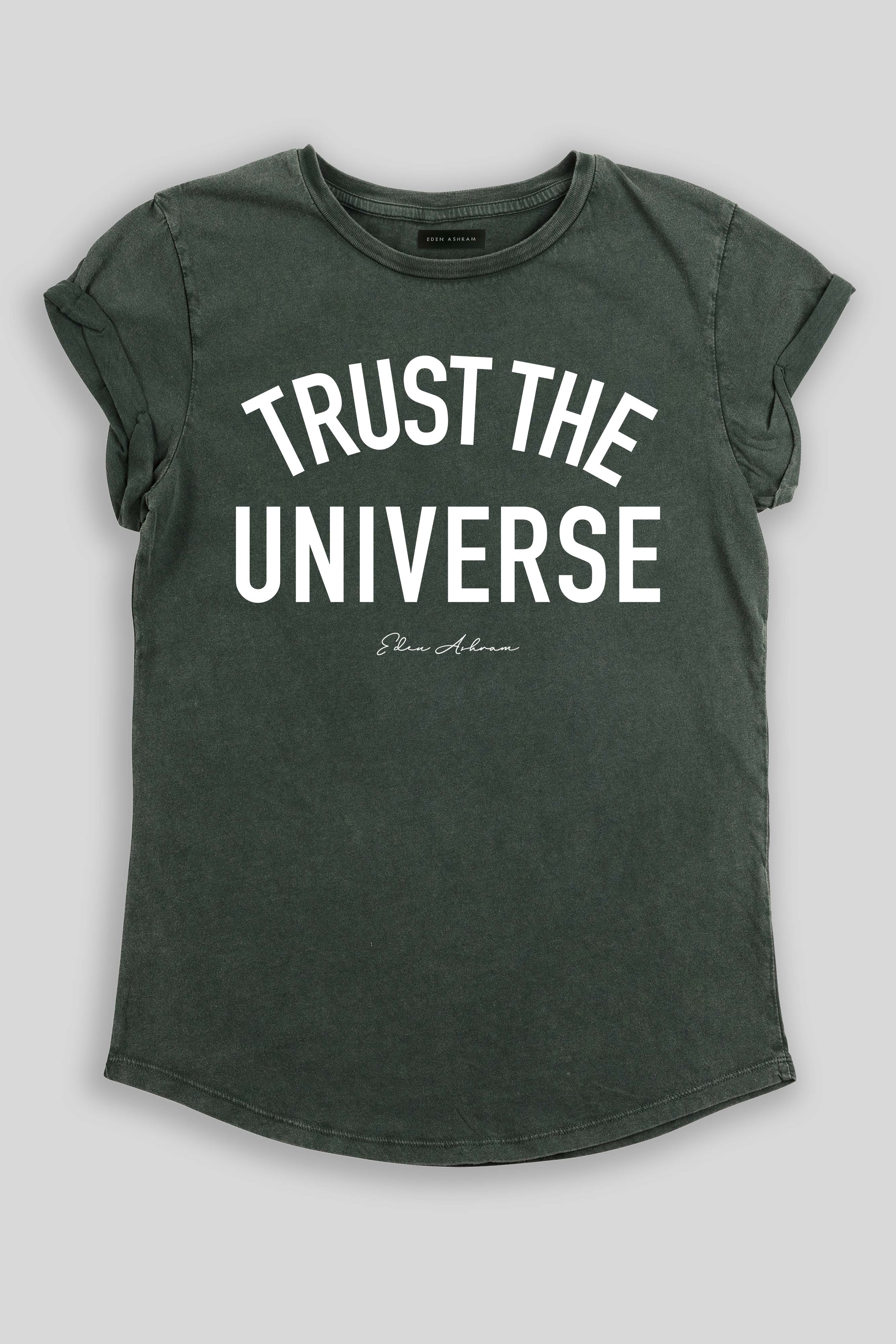 Eden Ashram Trust The Universe Premium Rolled Sleeve T-Shirt Stonewash Green
