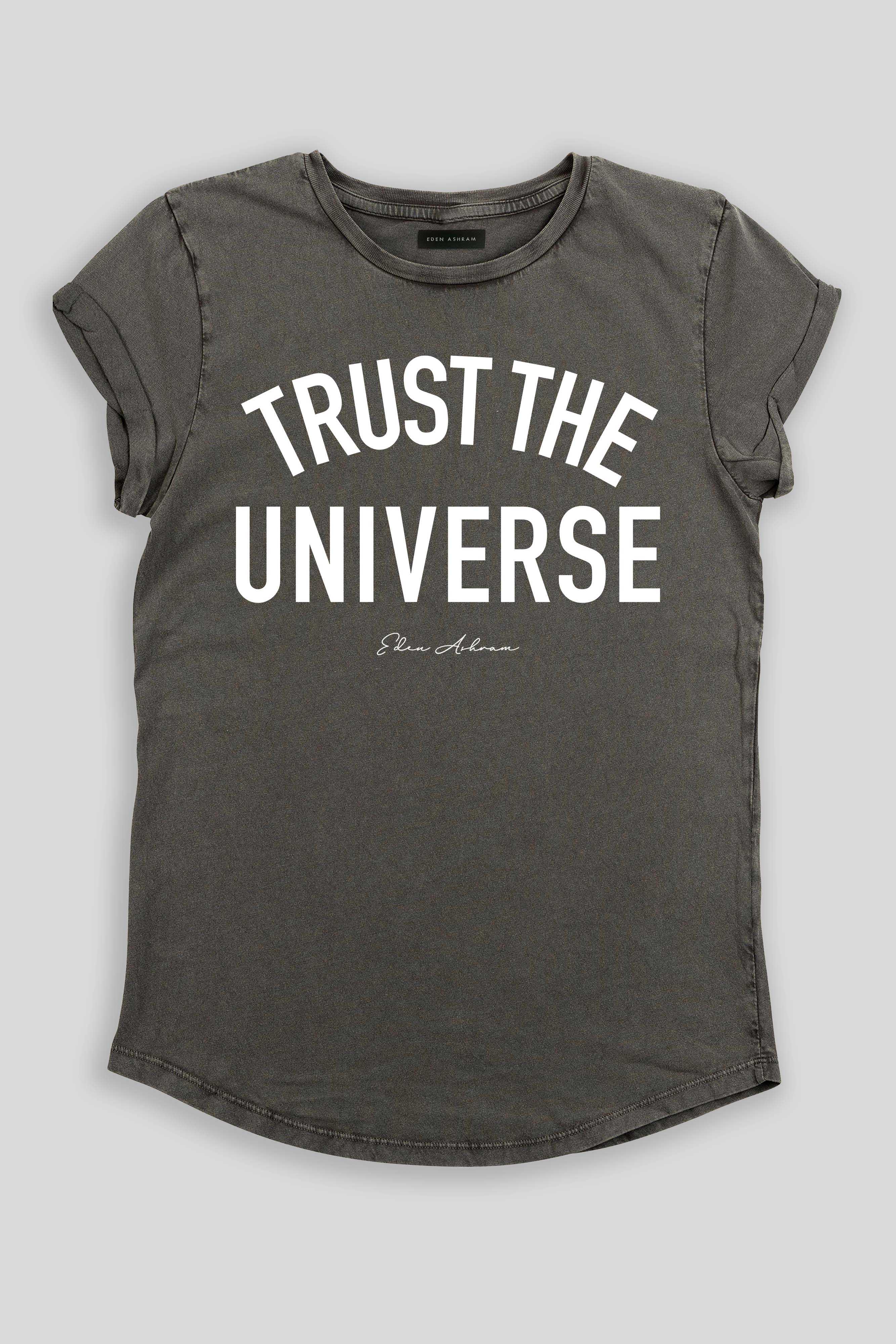 Eden Ashram Trust The Universe Premium Rolled Sleeve T-Shirt Stonewash Grey