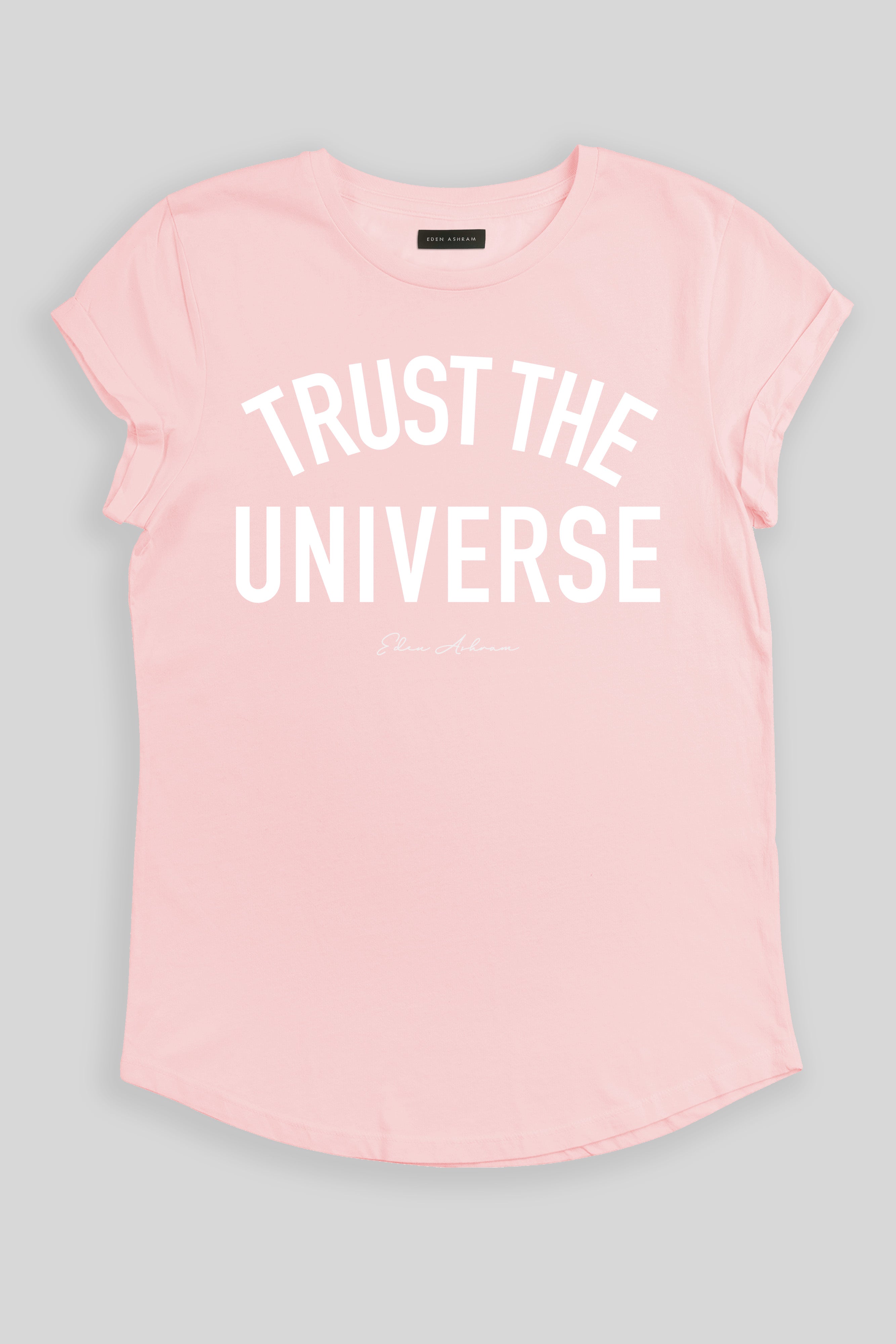 Eden Ashram Trust The Universe Premium Rolled Sleeve T-Shirt Stonewash Pink