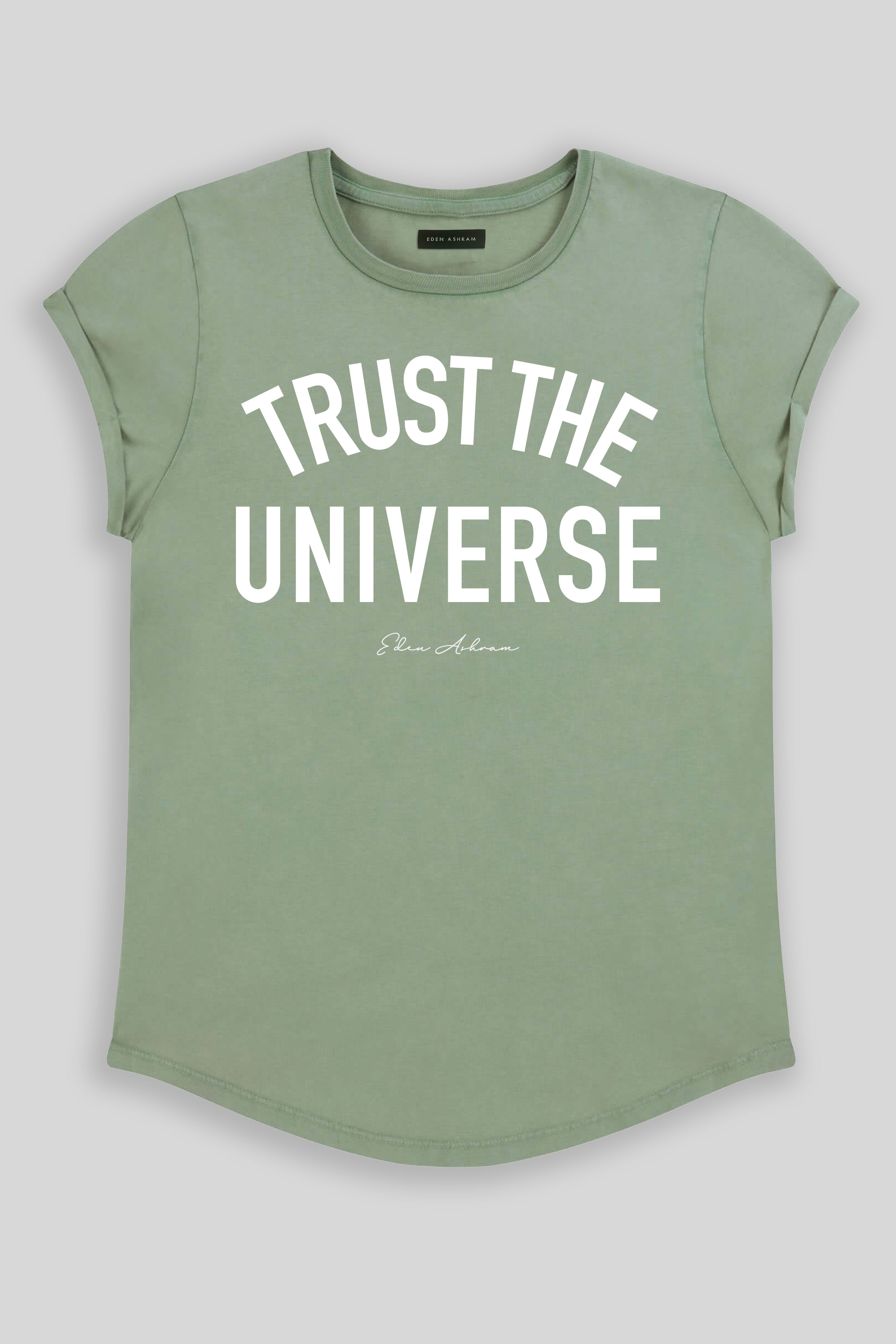 Eden Ashram Trust The Universe Premium Rolled Sleeve T-Shirt Stonewash Sage