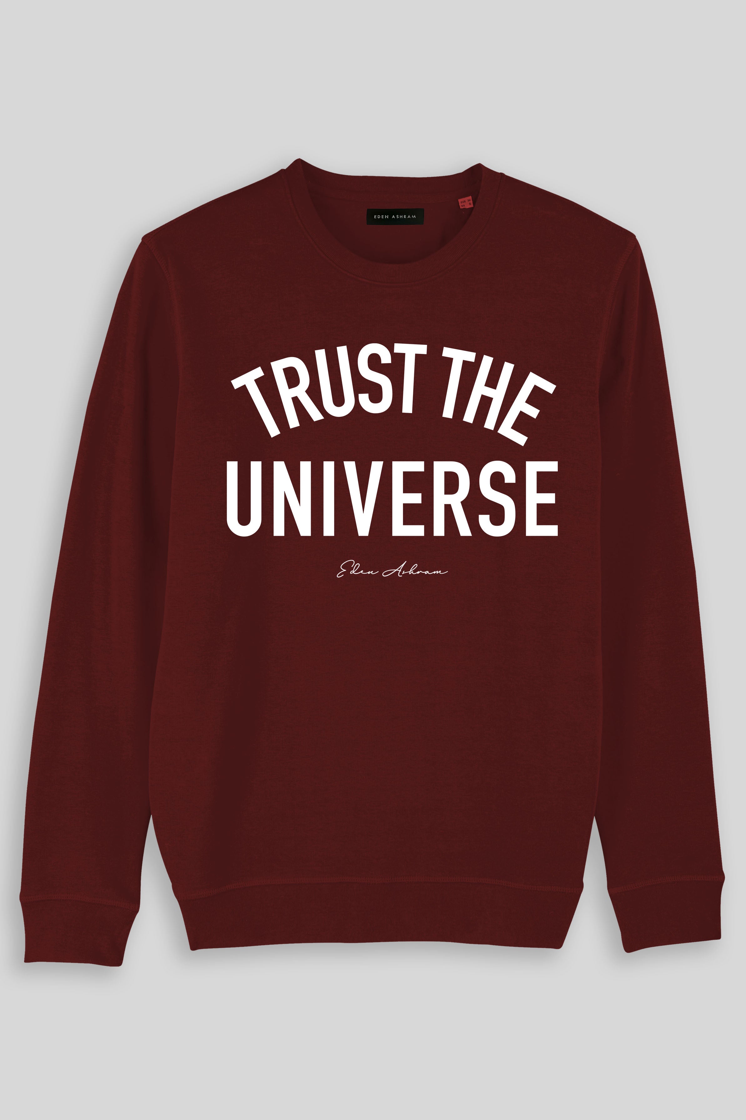 EDEN ASHRAM Trust The Universe Premium Crew Neck Sweatshirt Burgundy