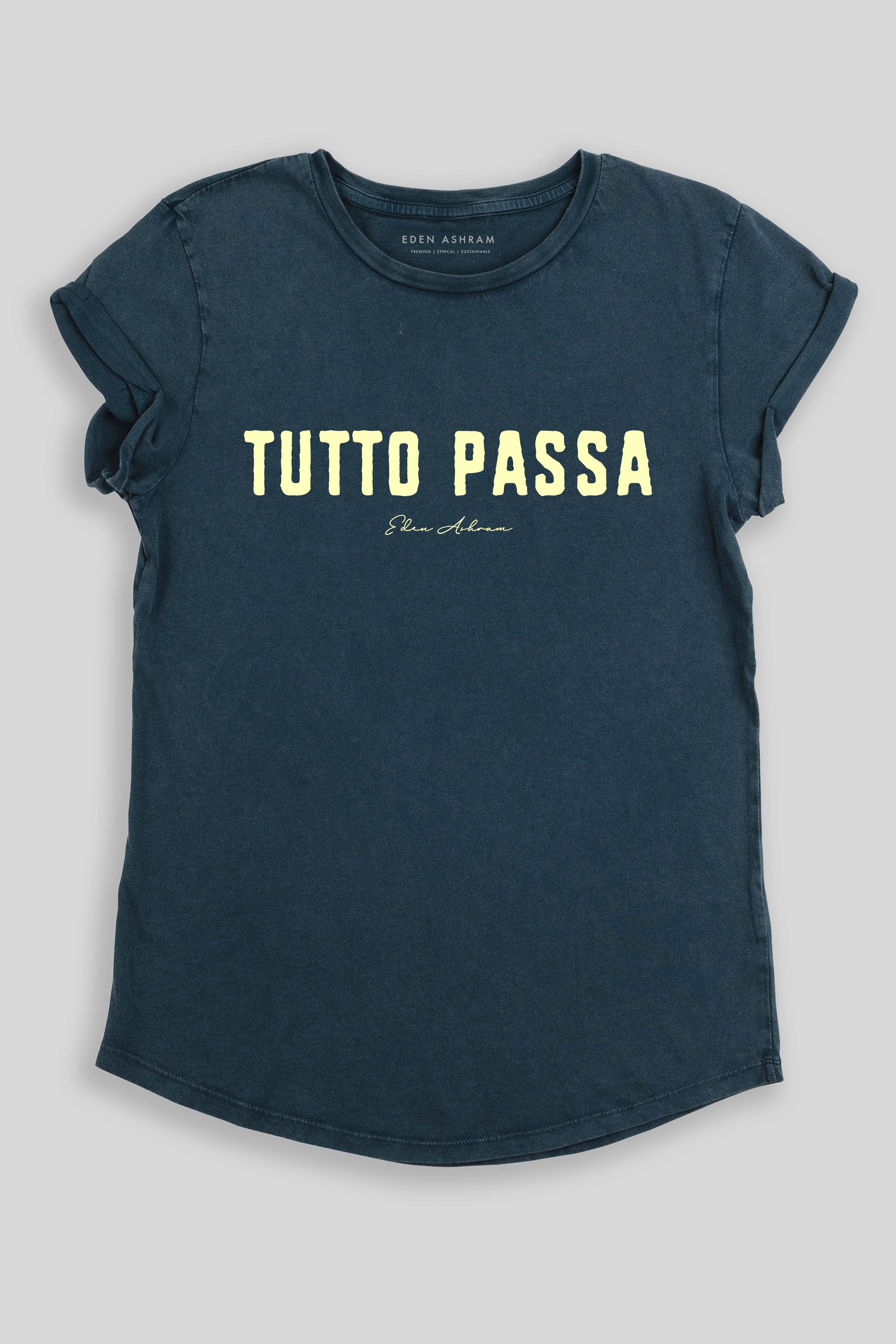 Eden Ashram Tutto Passa Premium Rolled Sleeve T-Shirt Stonewash Denim