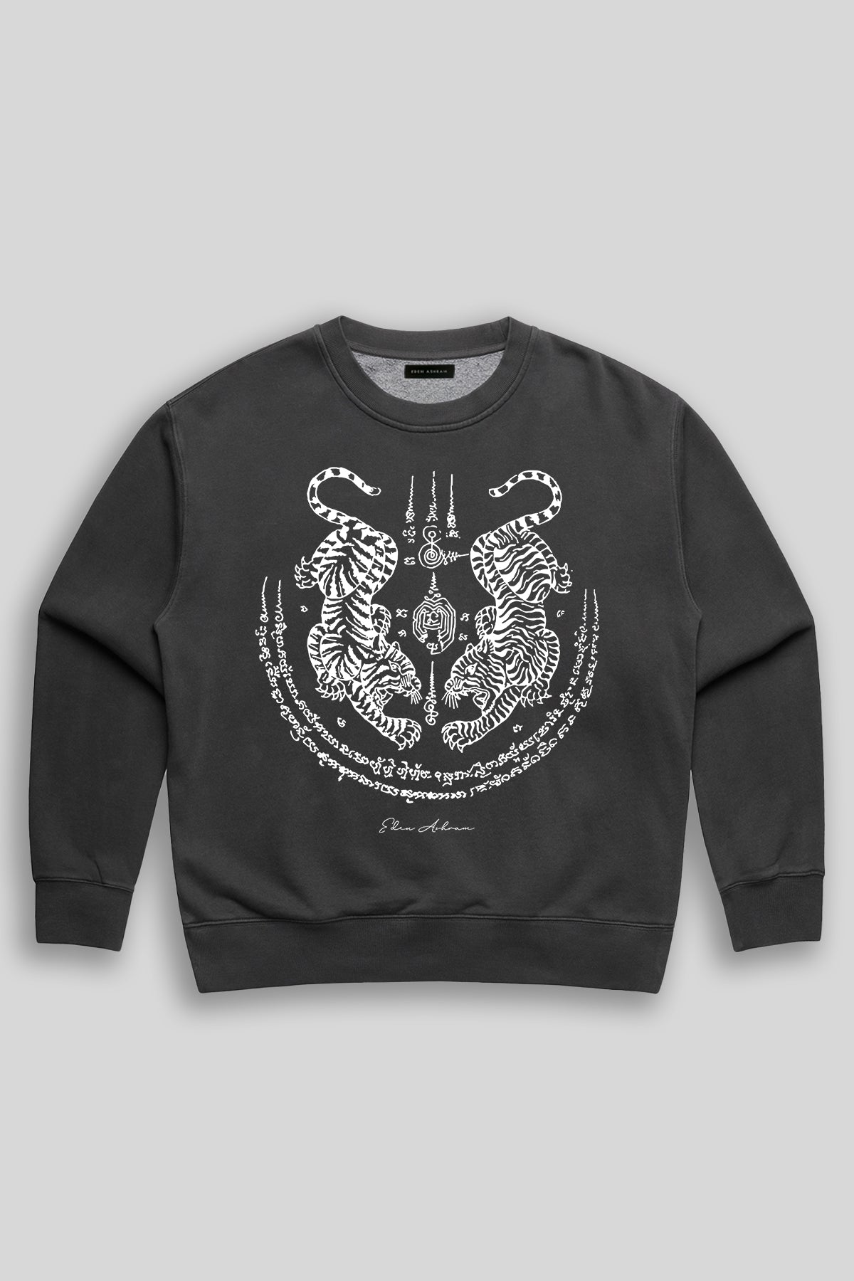 Sak Yant Suea Koo (Twin Tigers) Premium Faded Sweatshirt - Faded Black / XS